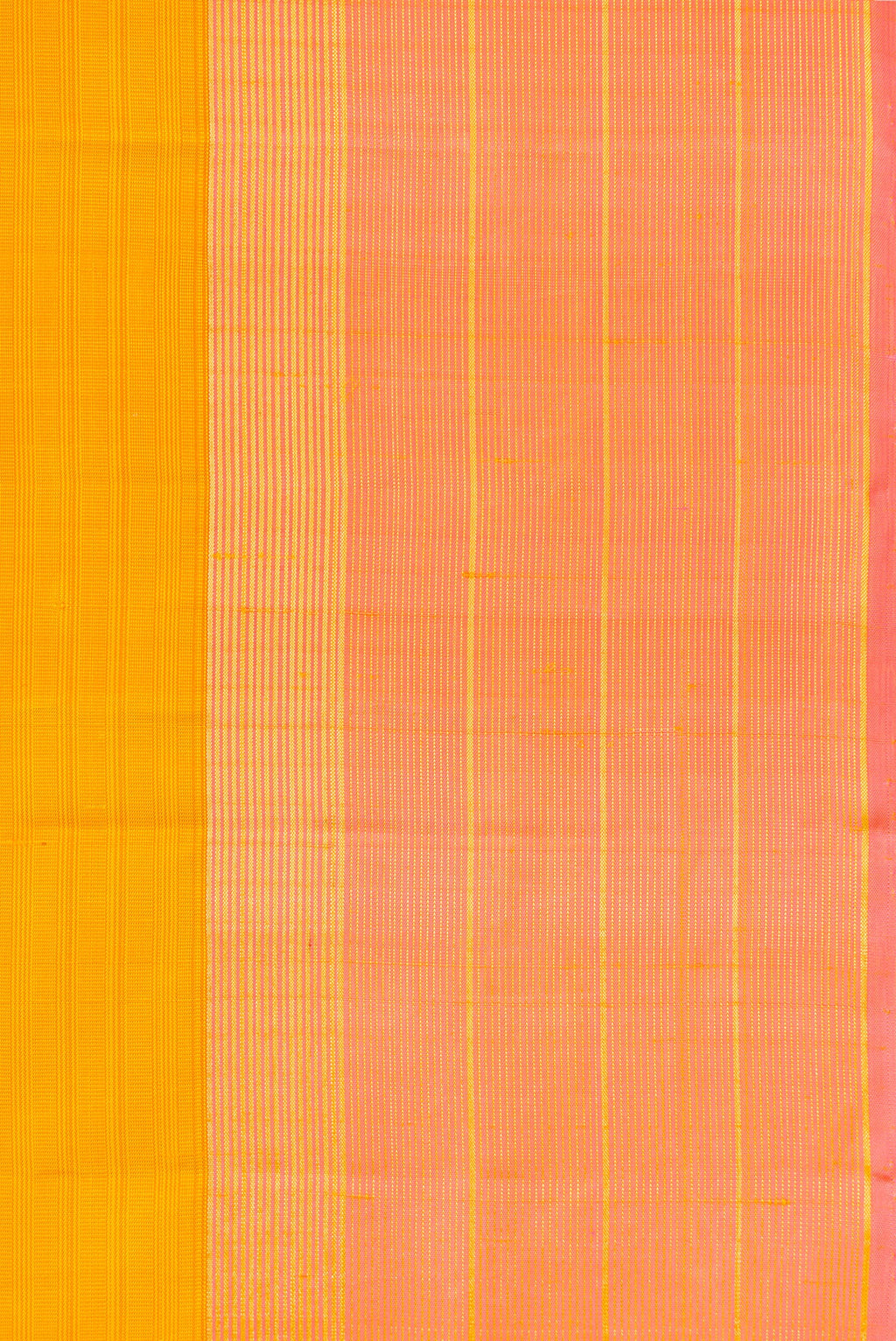 Border image of Yellow Dual Tone Kanjivaram Silk Saree with Checked design on the body and Zari Border. 