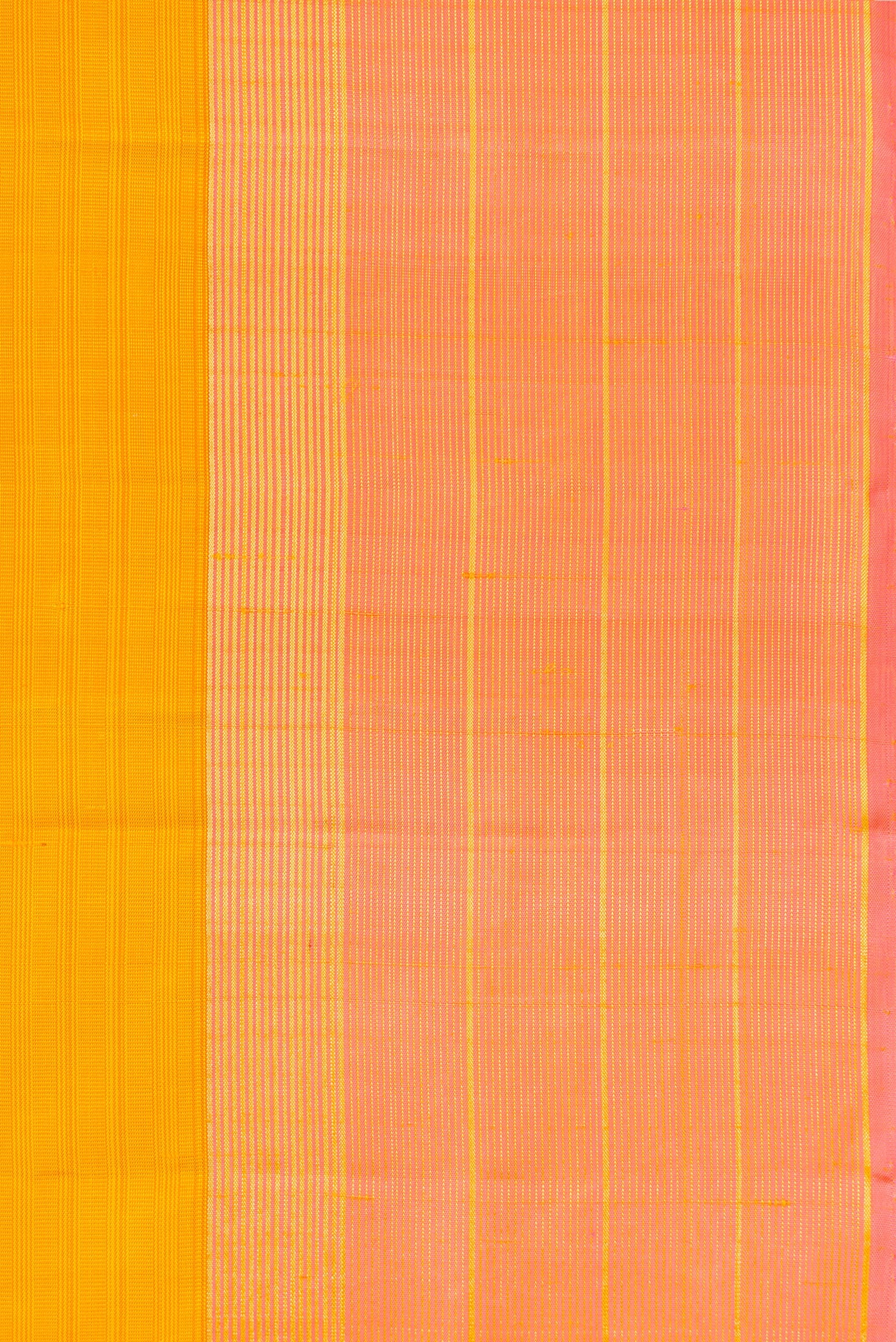 Border image of Yellow Dual Tone Kanjivaram Silk Saree with Checked design on the body and Zari Border. 