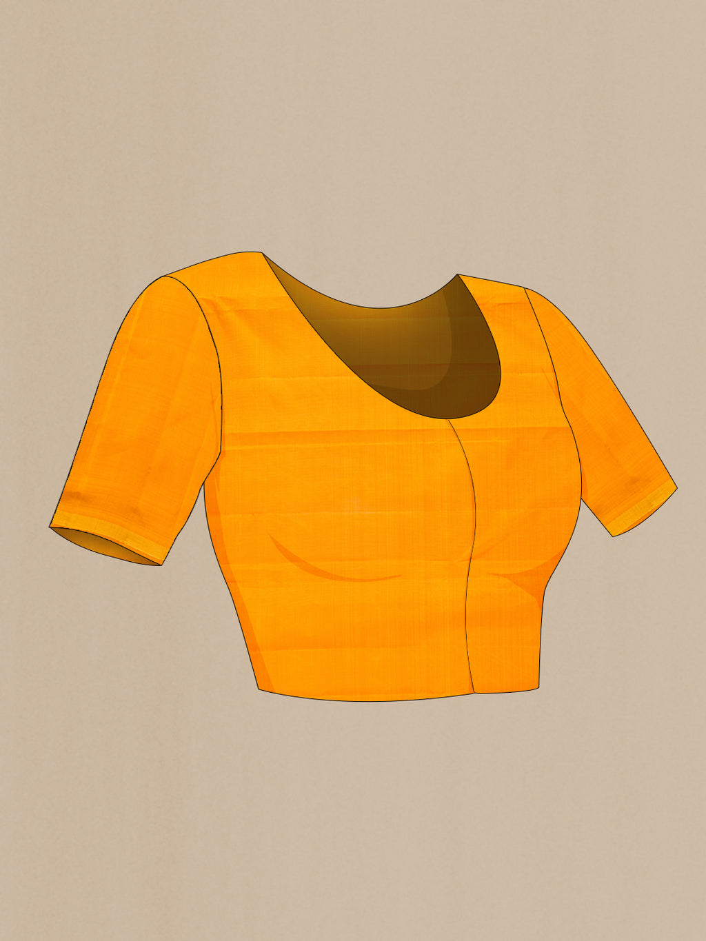 Close up image of the blouse of Beige and Mustard Color Kanjivaram Silk Saree with Half And Half on the body and Thin Zari Line. 