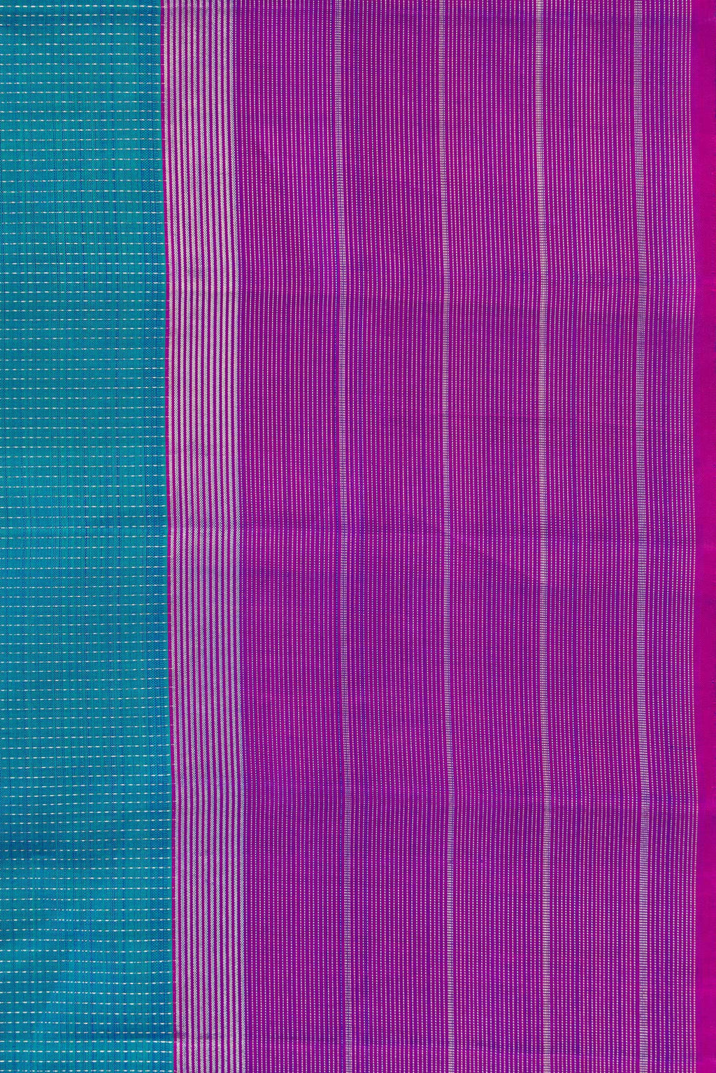 Border image of Peacock Blue Dual Tone Kanjivaram Silk Saree with Zari Butta on the body and Zari Border. 