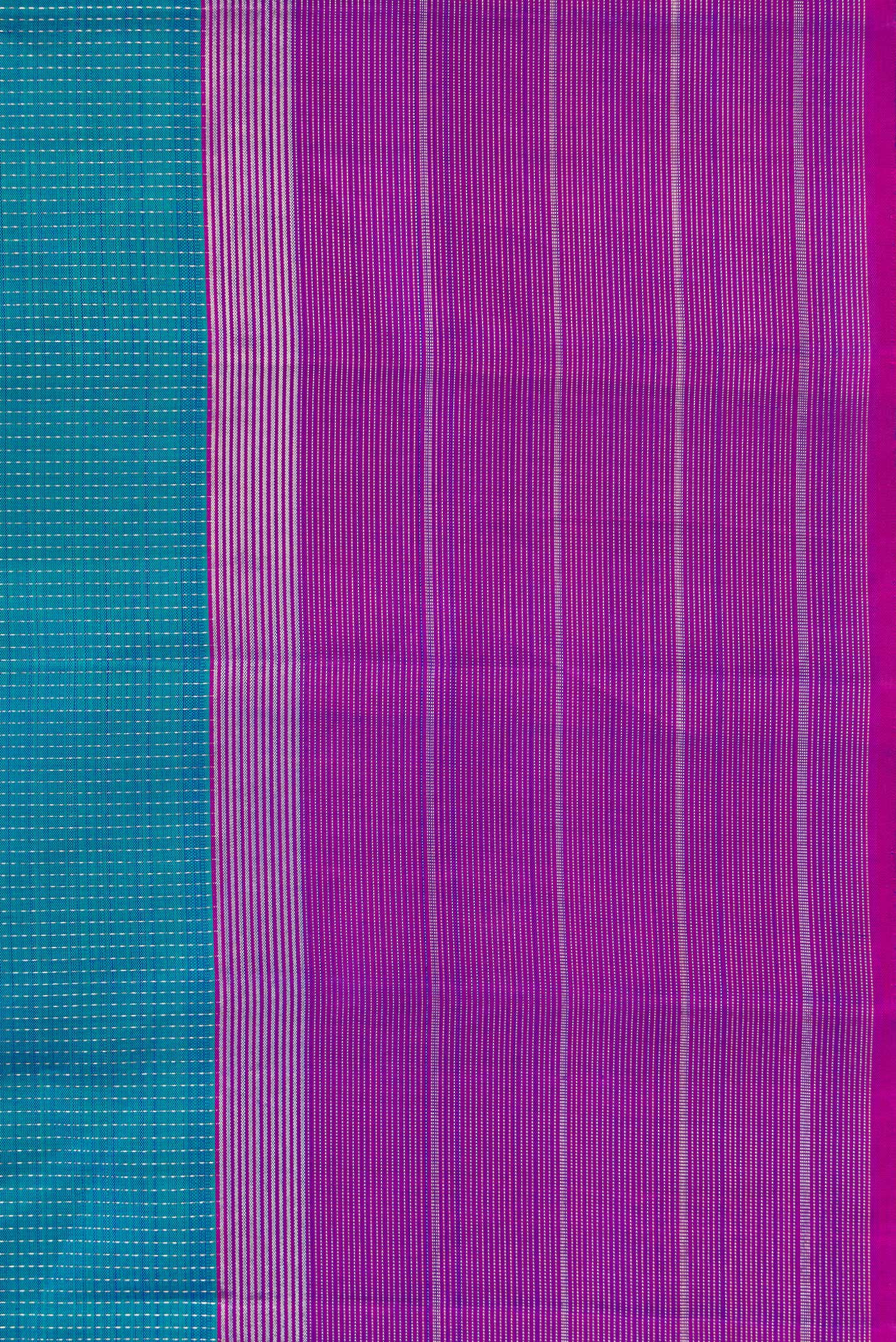 Border image of Peacock Blue Dual Tone Kanjivaram Silk Saree with Zari Butta on the body and Zari Border. 