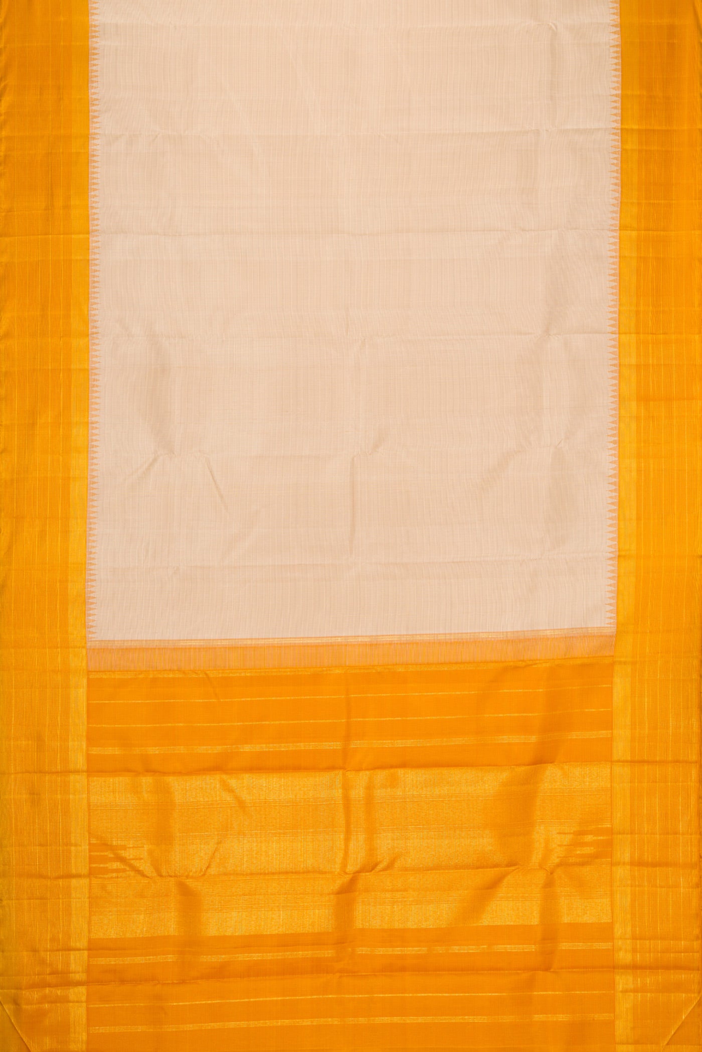 Flat view of Beige Dual Tone Kanjivaram Silk Saree with Checked design on the body and Zari Border. 