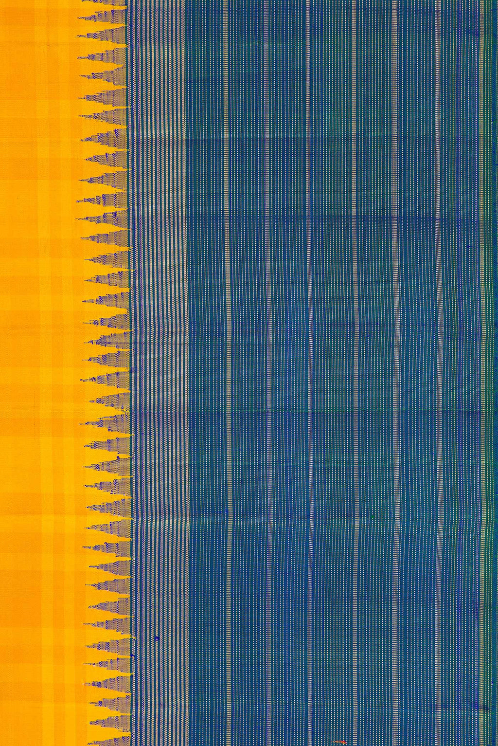 Border image of Yellow Dual Tone Kanjivaram Silk Saree with Stripes on the body and Zari Border. 