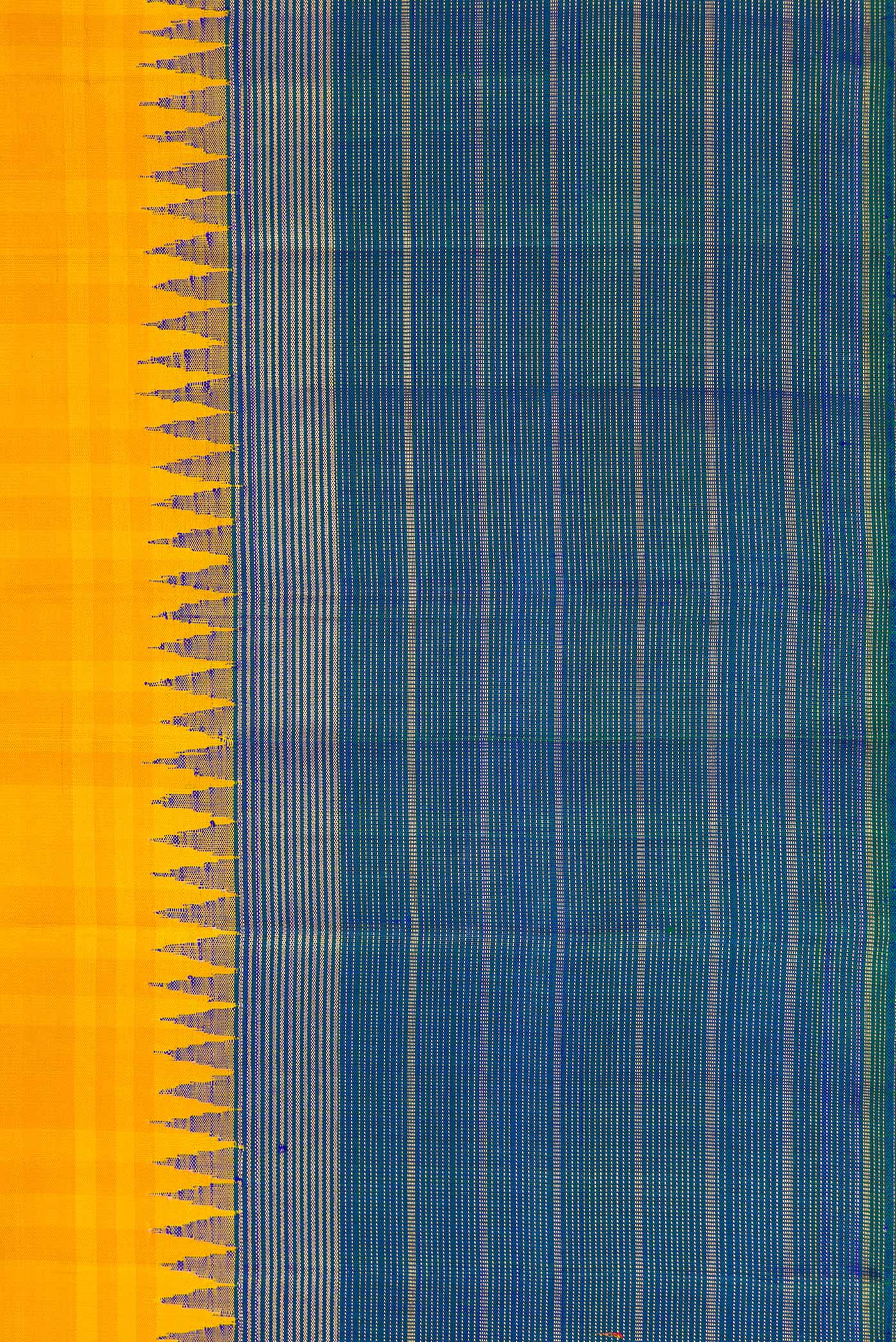Border image of Yellow Dual Tone Kanjivaram Silk Saree with Stripes on the body and Zari Border. 
