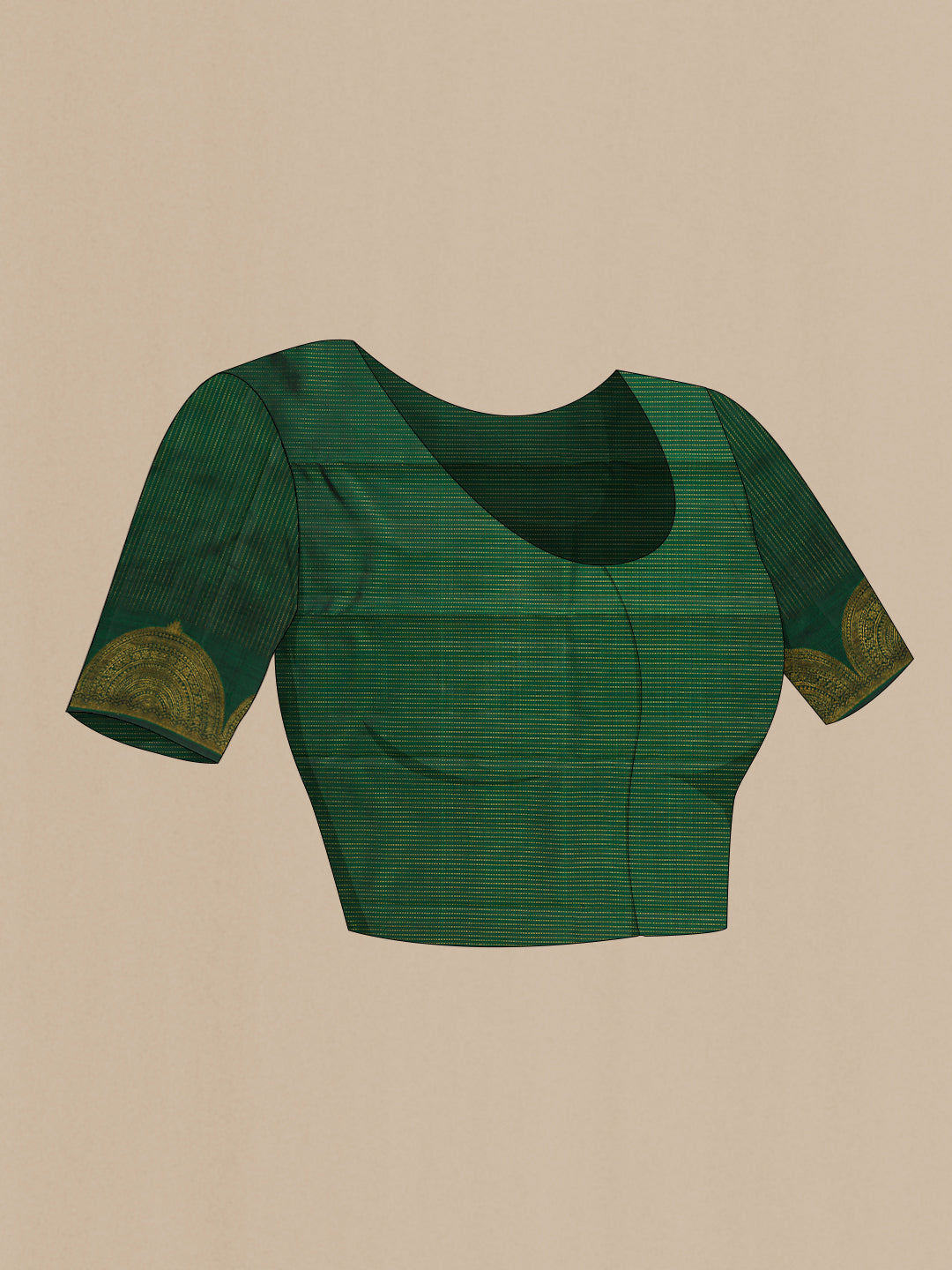 Close up image of the blouse of Green Dual Tone Kanjivaram Silk Saree with Zari Butta on the body and Fancy Border. 