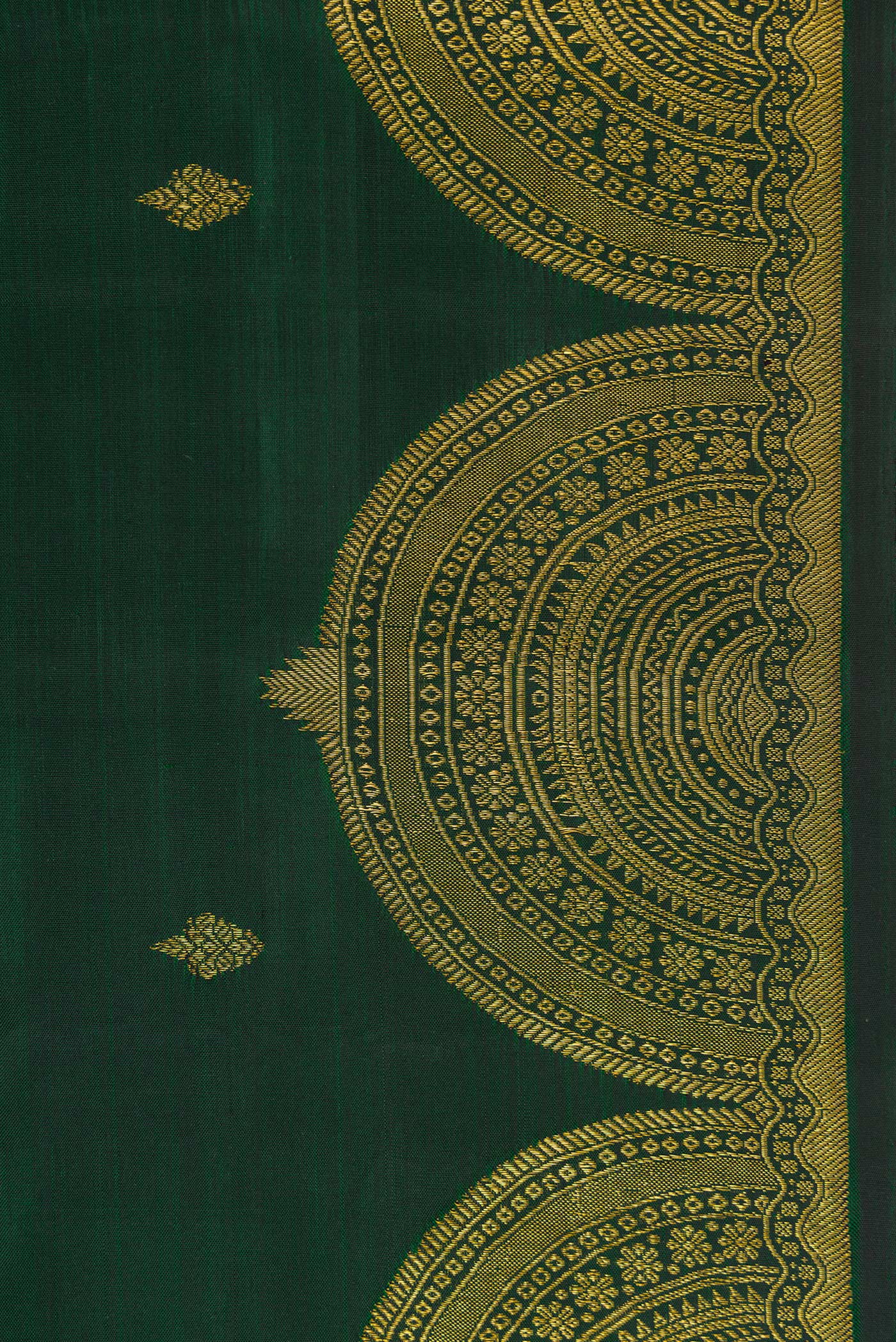 Border image of Green Dual Tone Kanjivaram Silk Saree with Zari Butta on the body and Fancy Border. 