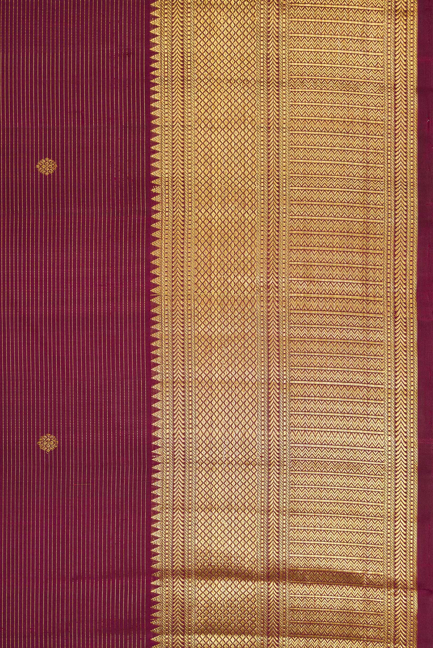 Border image of Burgundy Dual Tone Kanjivaram Silk Saree with Stripes on the body and Zari Border. 