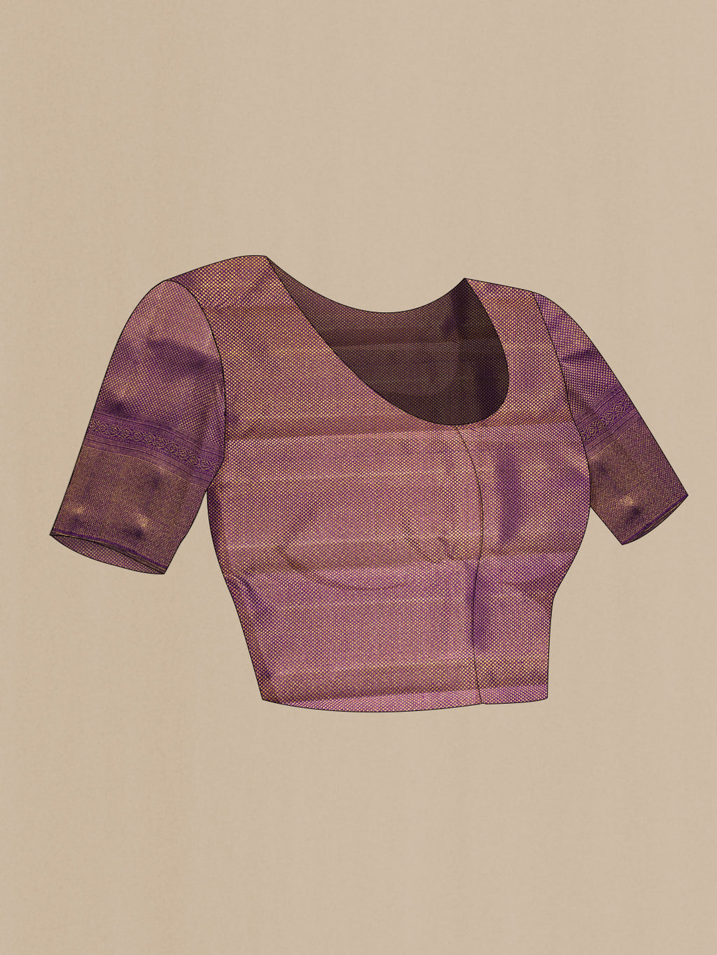 Close up image of the blouse of Violet Dual Tone Kanchipuram Silk Saree with Zari Brocade on the body and Zari Border. 