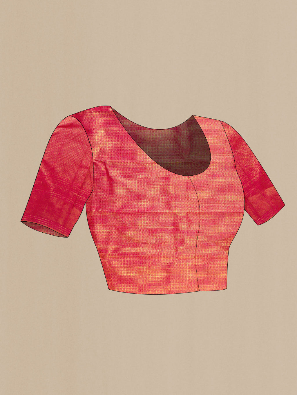 Close up image of the blouse of Dark Pink Dual Tone Kanchipuram Silk Saree with Zari Brocade on the body and Zari Border. 