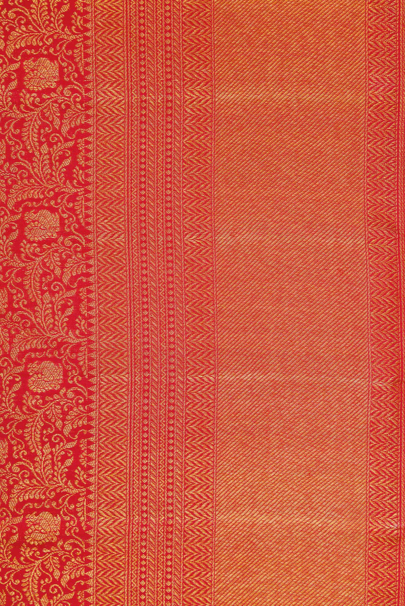 Border image of Red Dual Tone Kanchipuram Silk Saree with Zari Brocade on the body and Zari Border. 