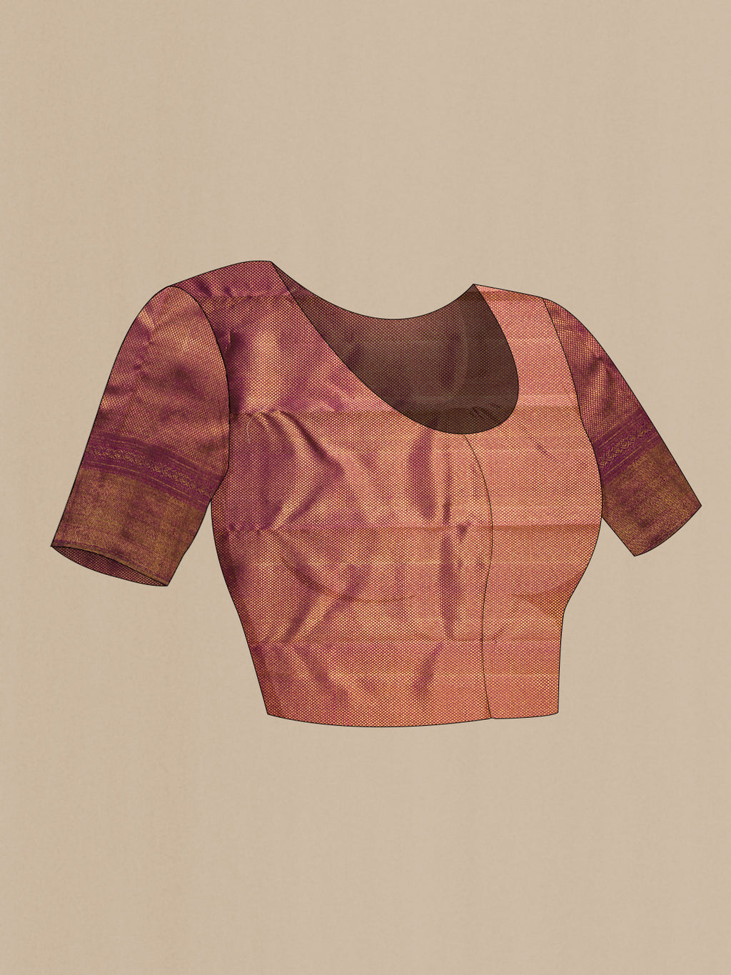 Close up image of the blouse of Purple Dual Tone Kanchipuram Silk Saree with Zari Brocade on the body and Zari Border. 