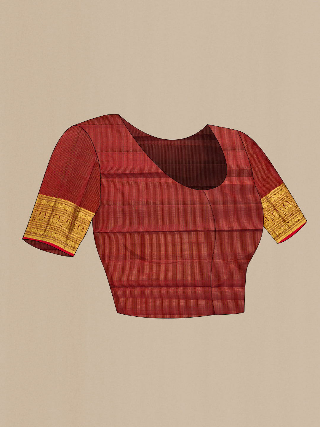 Close up image of the blouse of Bottle Green Dual Tone Kanchipuram Silk Saree with Checked design on the body and Zari Border. 