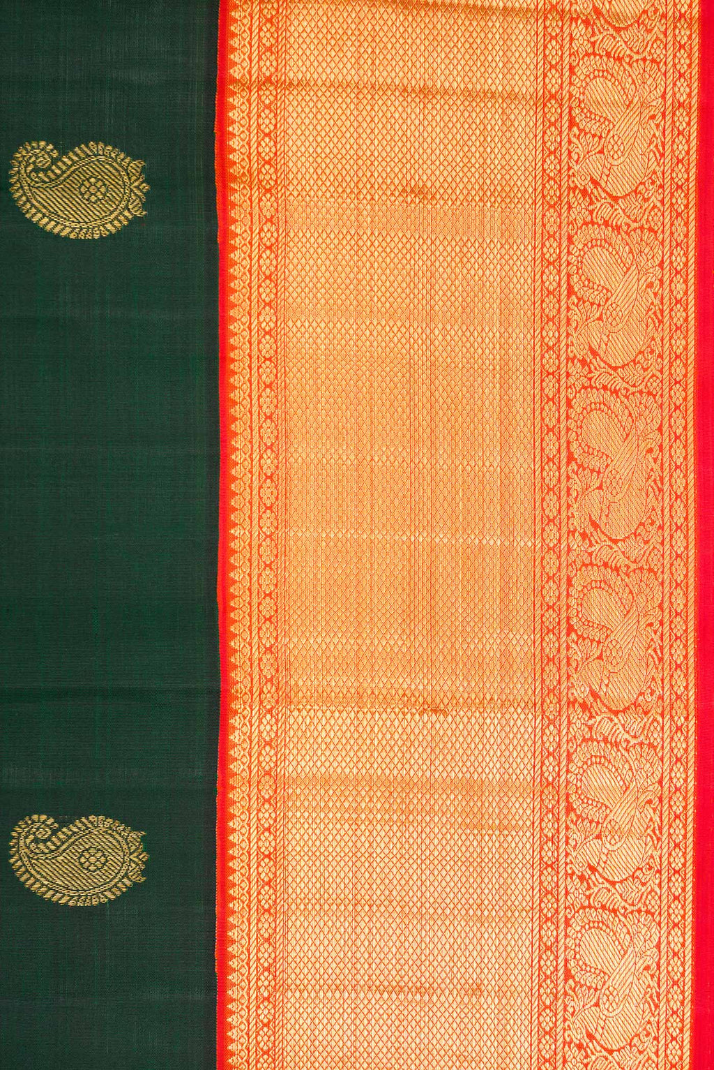 Border image of Green Dual Tone Kanchipuram Silk Saree with Zari Butta on the body and Zari Border. 