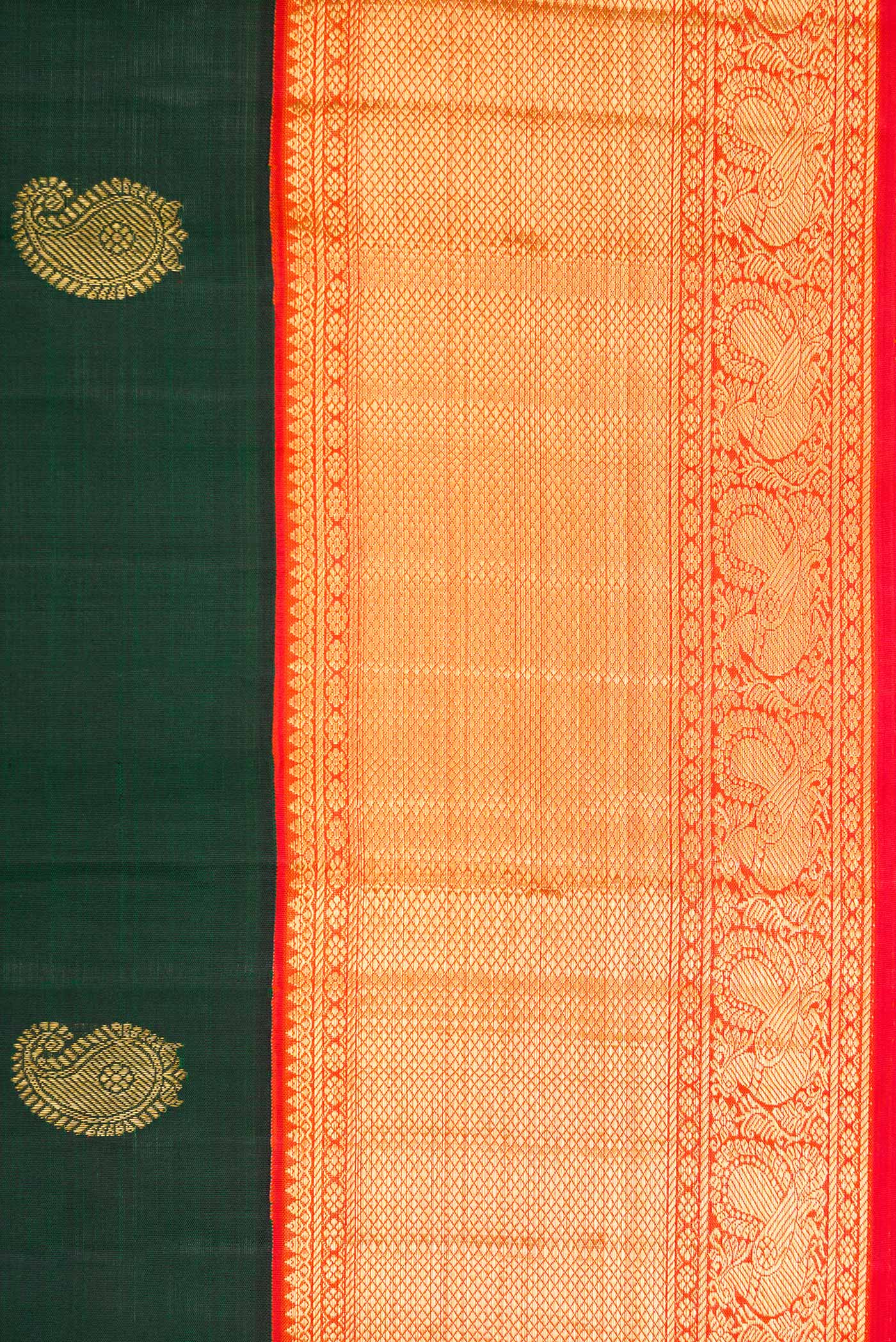 Border image of Green Dual Tone Kanchipuram Silk Saree with Zari Butta on the body and Zari Border. 