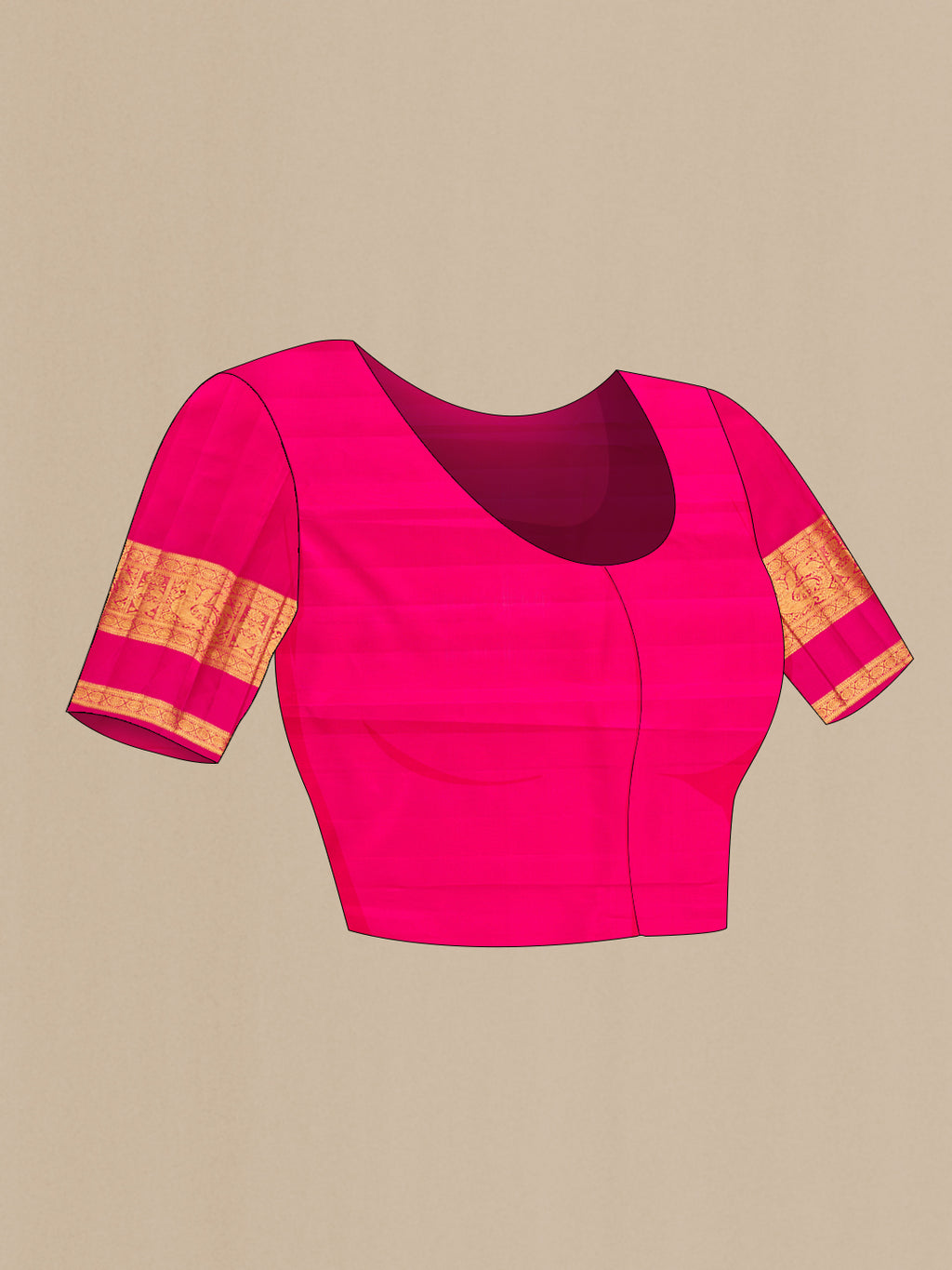 Close up image of the blouse of Pink Dual Tone Kanchipuram Silk Saree with Zari Butta on the body and Zari Border. 