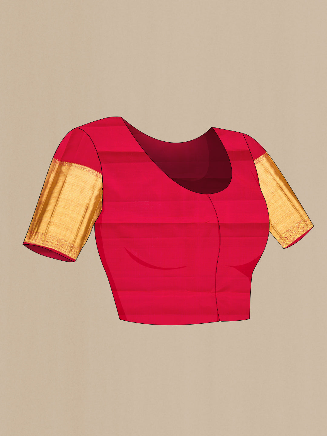 Close up image of the blouse of Red Dual Tone Kanchipuram Silk Saree with Zari Brocade on the body and Zari Border. 
