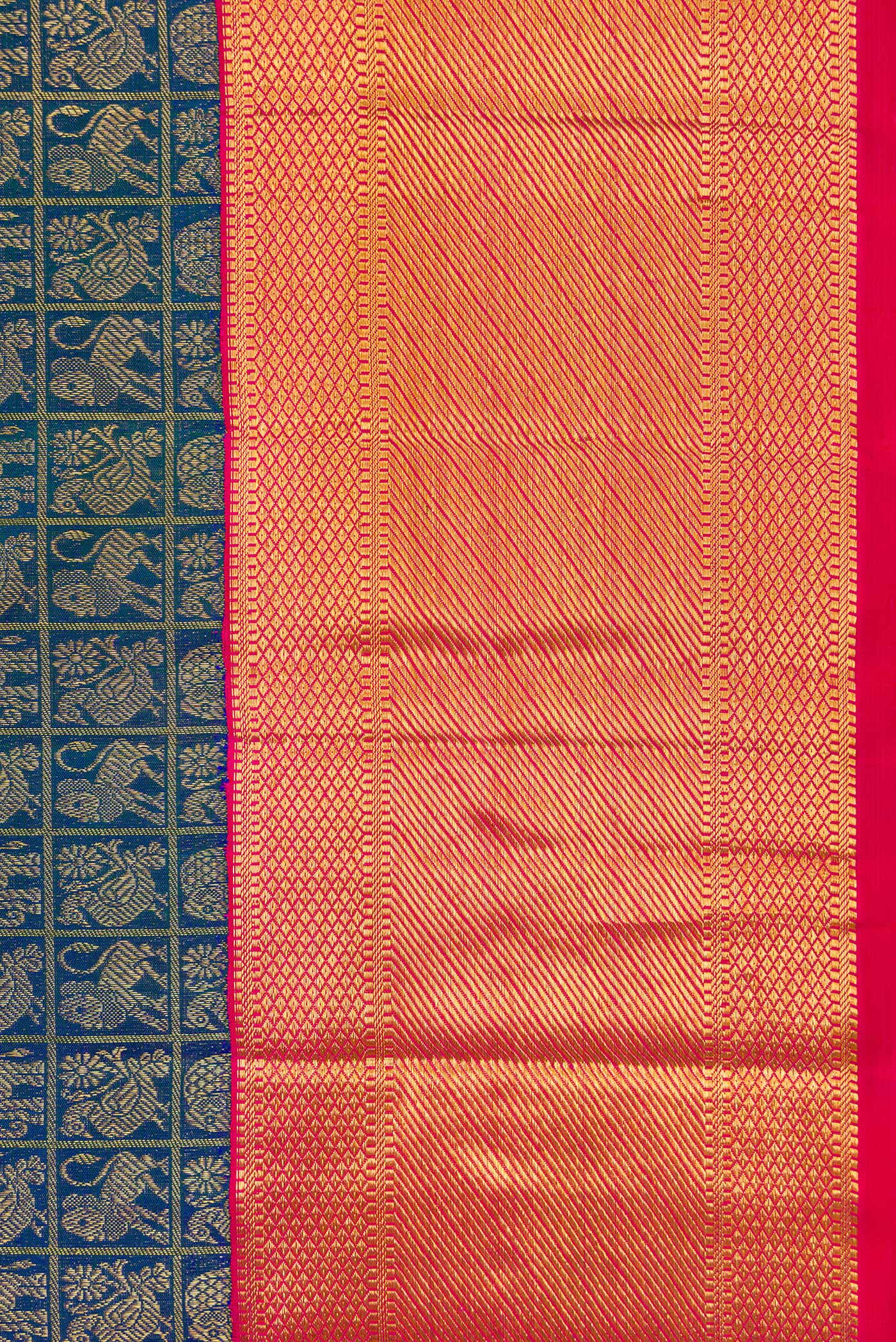 Border image of Peacock Blue Dual Tone Kanchipuram Silk Saree with Zari Brocade on the body and Zari Border. 
