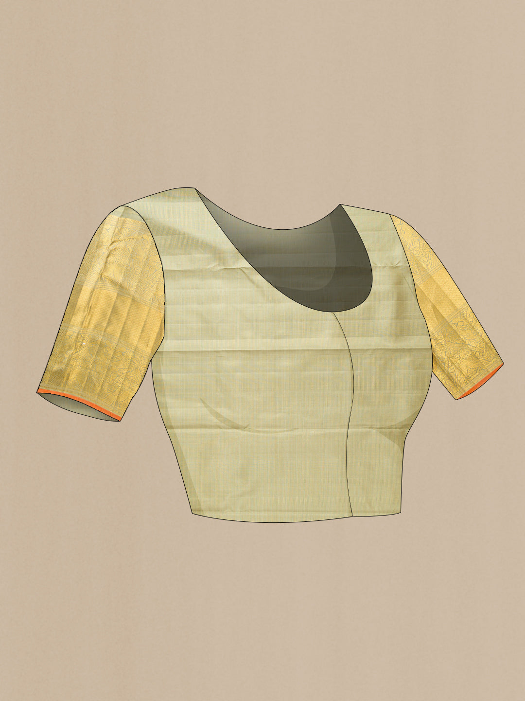 Close up image of the blouse of Green Dual Tone Kanchipuram Silk Saree with Zari Brocade on the body and Zari Border. 
