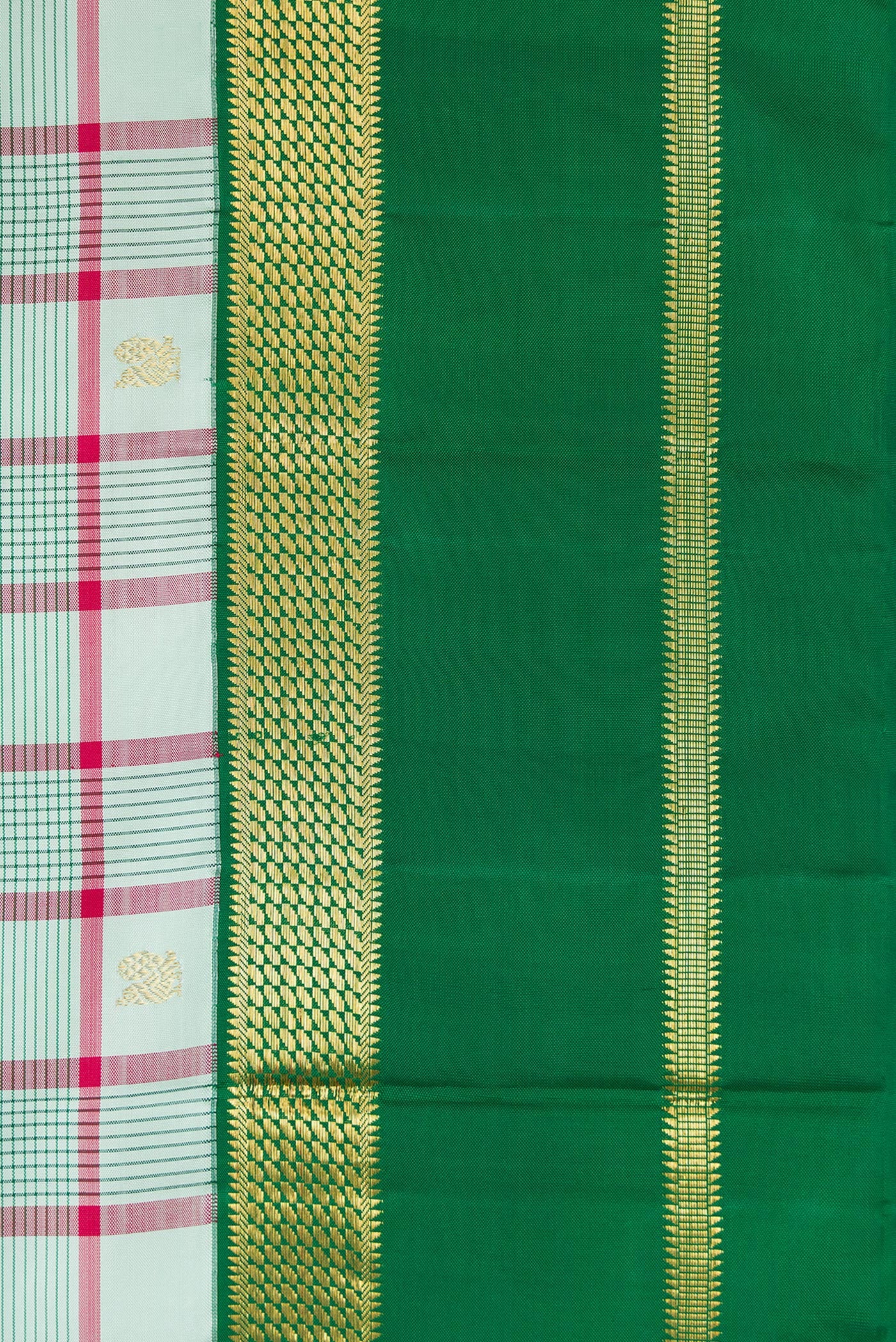 Border image of Pure Silk Pure Zari Sky Blue Dual Tone Kanjivaram Saree with Checked design on the body and Zari Border. 