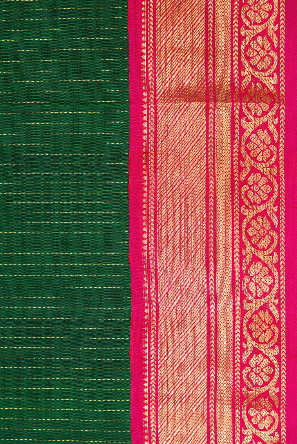Border image of Green Dual Tone Kanjivaram Silk Saree with Stripes on the body and Zari Border. 