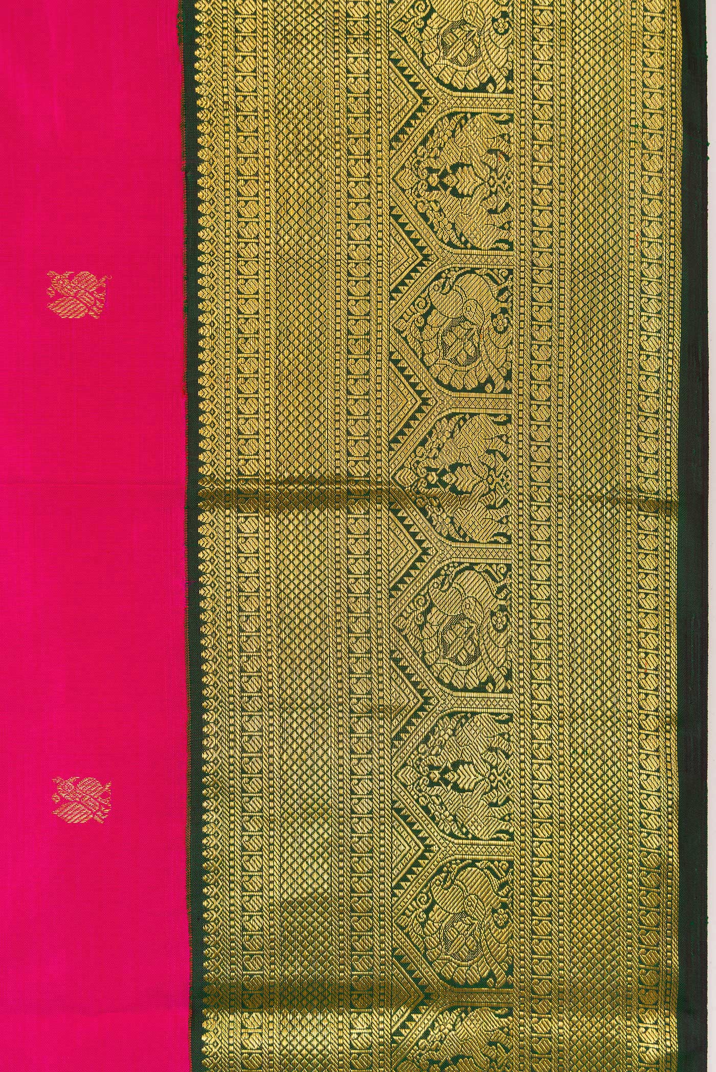 Border image of Pink Dual Tone Kanchipuram Silk Saree with Zari Butta on the body and Zari Border. 