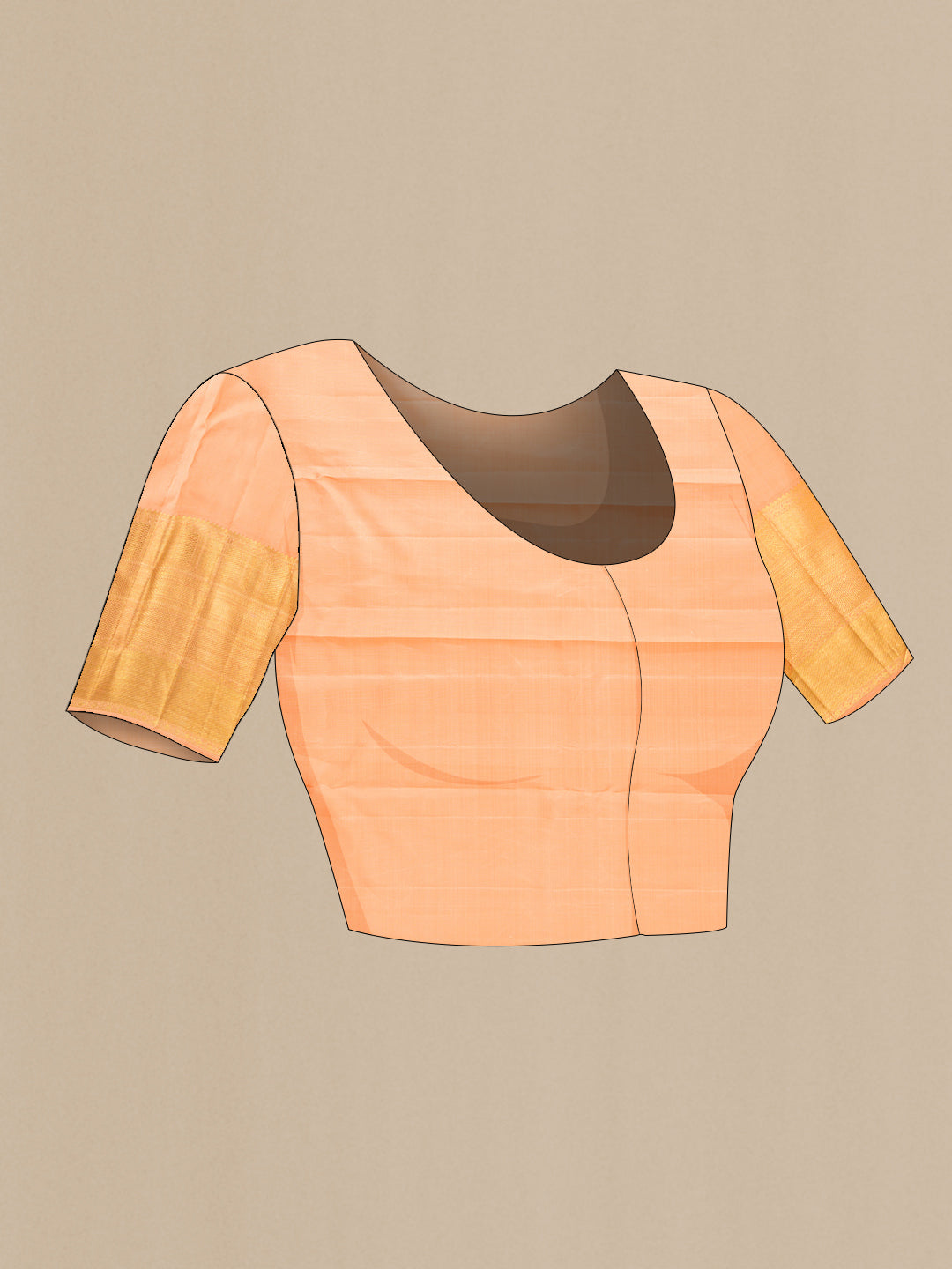 Close up image of the blouse of Brick Orange Dual Tone Kanchipuram Silk Saree with Zari Brocade on the body and Zari Border. 