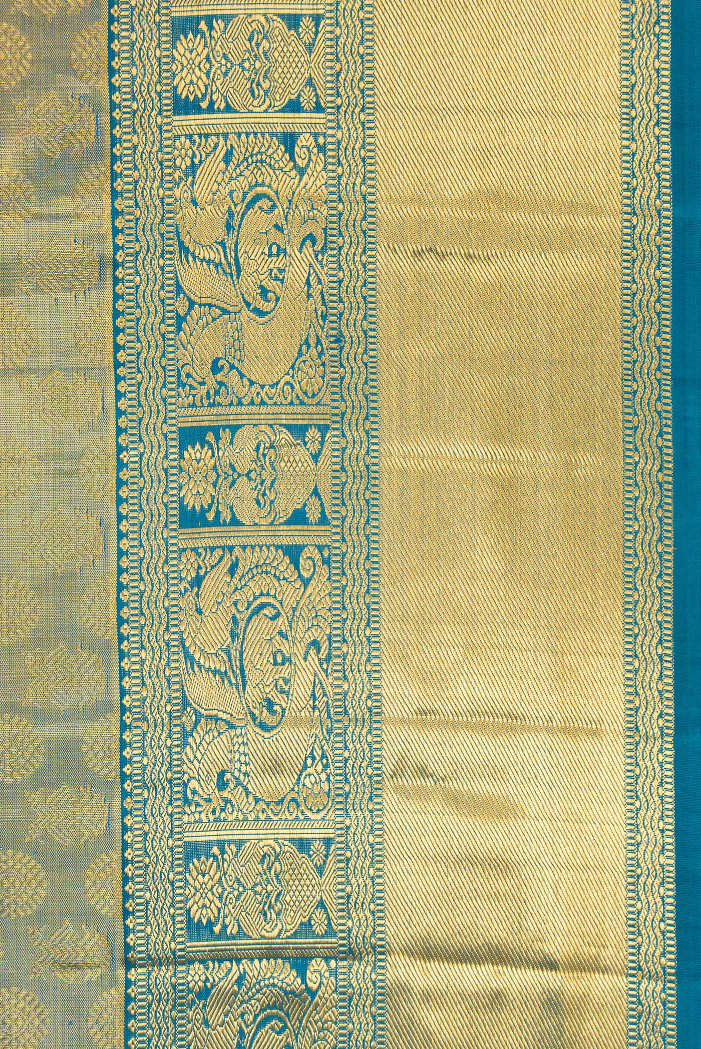 Border image of Maya Blue Dual Tone Kanchipuram Tissue Silk Saree with Zari Brocade on the body and Zari Border. 
