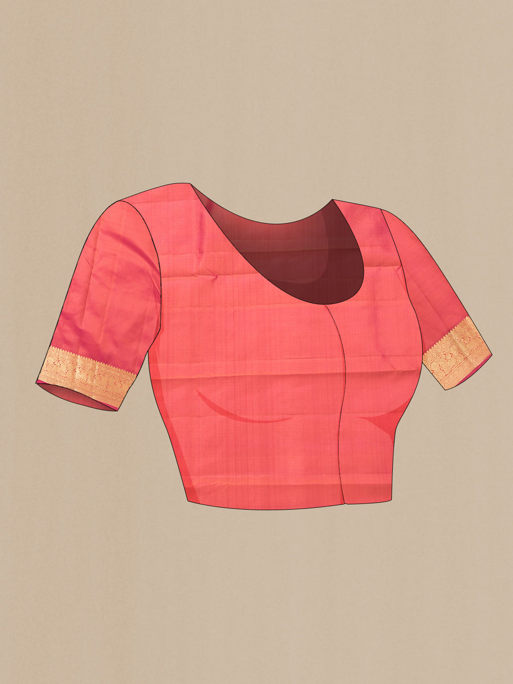 Close up image of the blouse of Pink Dual Tone Kanchipuram Silk Saree with Zari Butta on the body and Zari Border. 