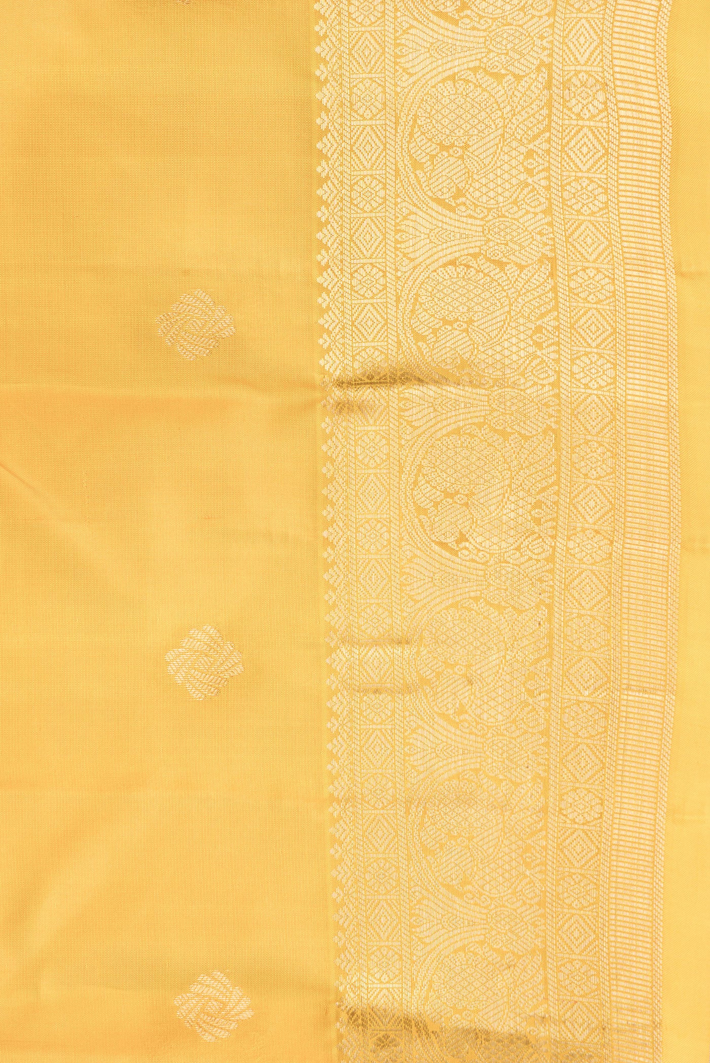 Border image of Mustard Dual Tone Kanchipuram Silk Saree with Zari Butta on the body and Zari Border. 
