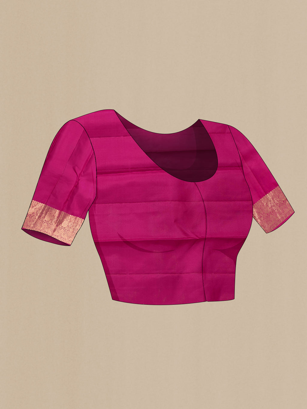 Close up image of the blouse of Beige Dual Tone Kanchipuram Silk Saree with Zari Butta on the body and Zari Border. 