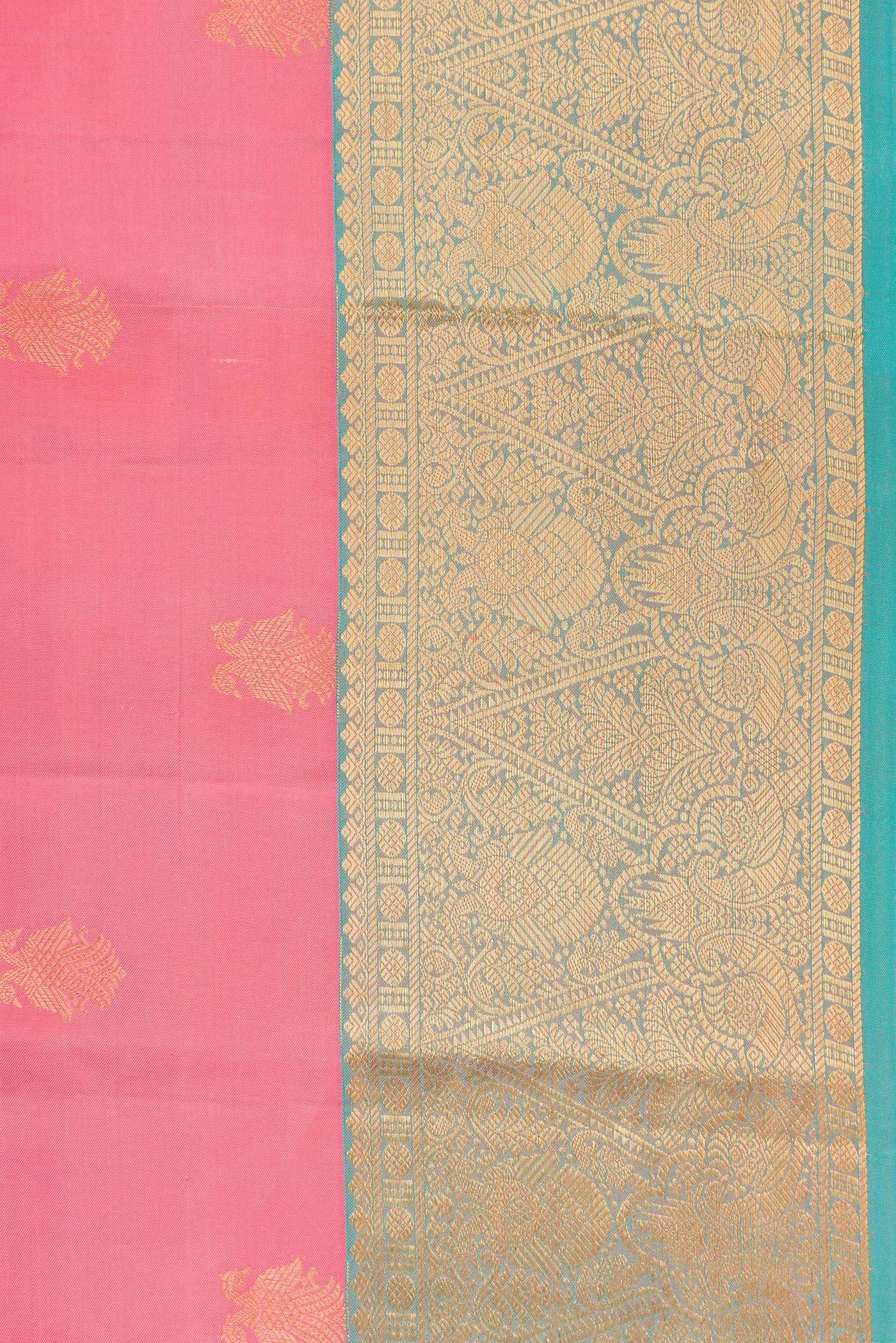 Border image of Pink Dual Tone Kanchipuram Silk Saree with Zari Butta on the body and Zari Border. 