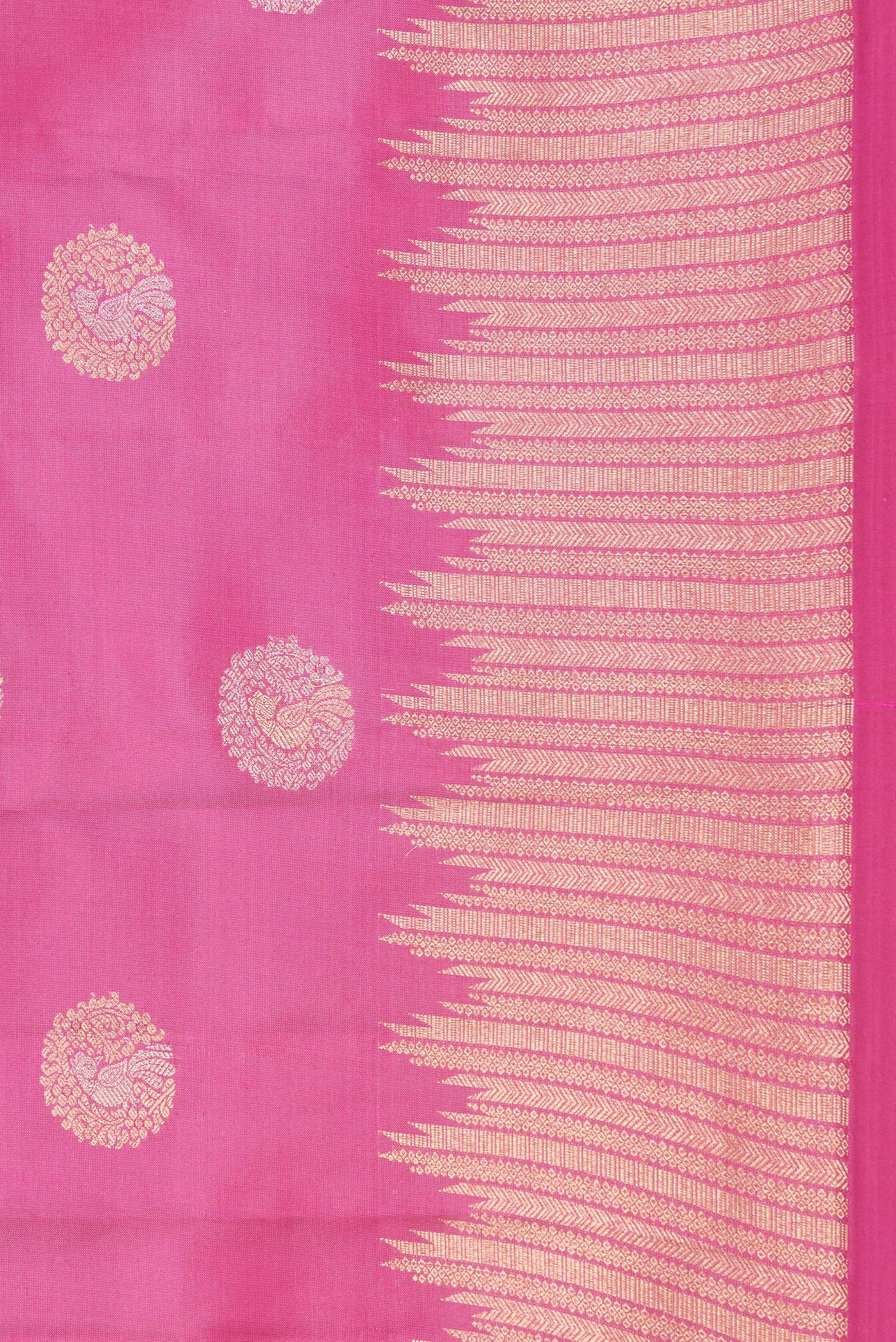 Border image of Pink Dual Tone Kanjivaram Silk Saree with Zari Butta on the body and Zari Border. 