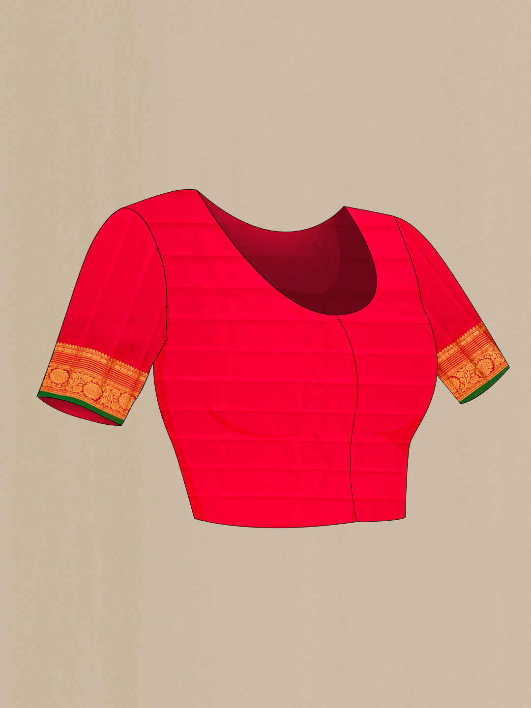 Close up image of the blouse of Mustard Dual Tone Gadwal Silk Saree with Zari Butta on the body and Zari Border. 