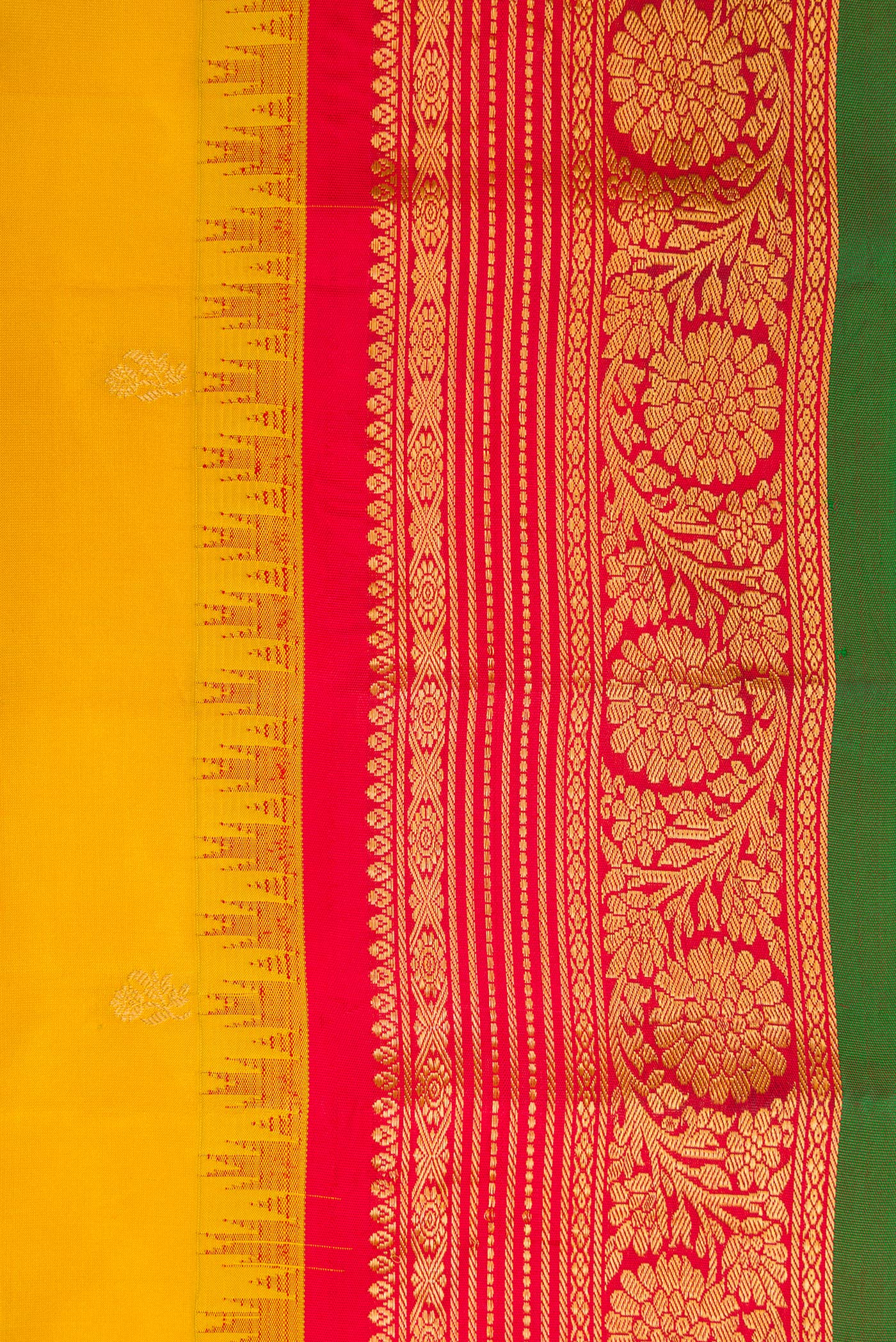 Border image of Mustard Dual Tone Gadwal Silk Saree with Zari Butta on the body and Zari Border. 