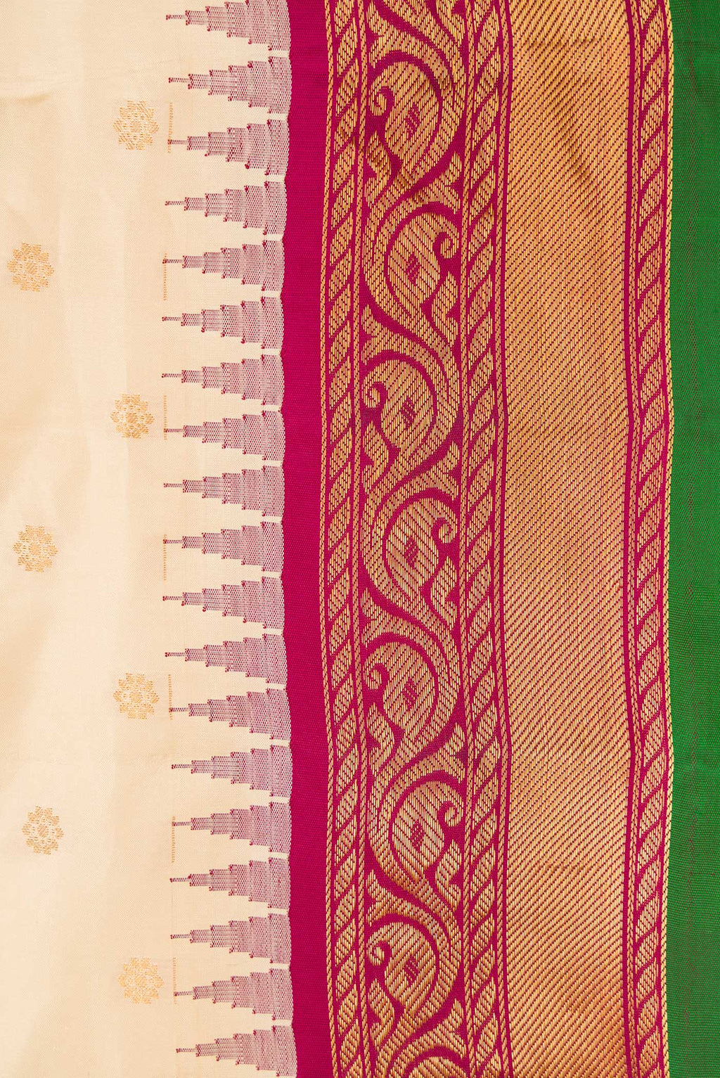 Border image of Sandal Dual Tone Gadwal Silk Saree with Zari Butta on the body and Zari Border. 