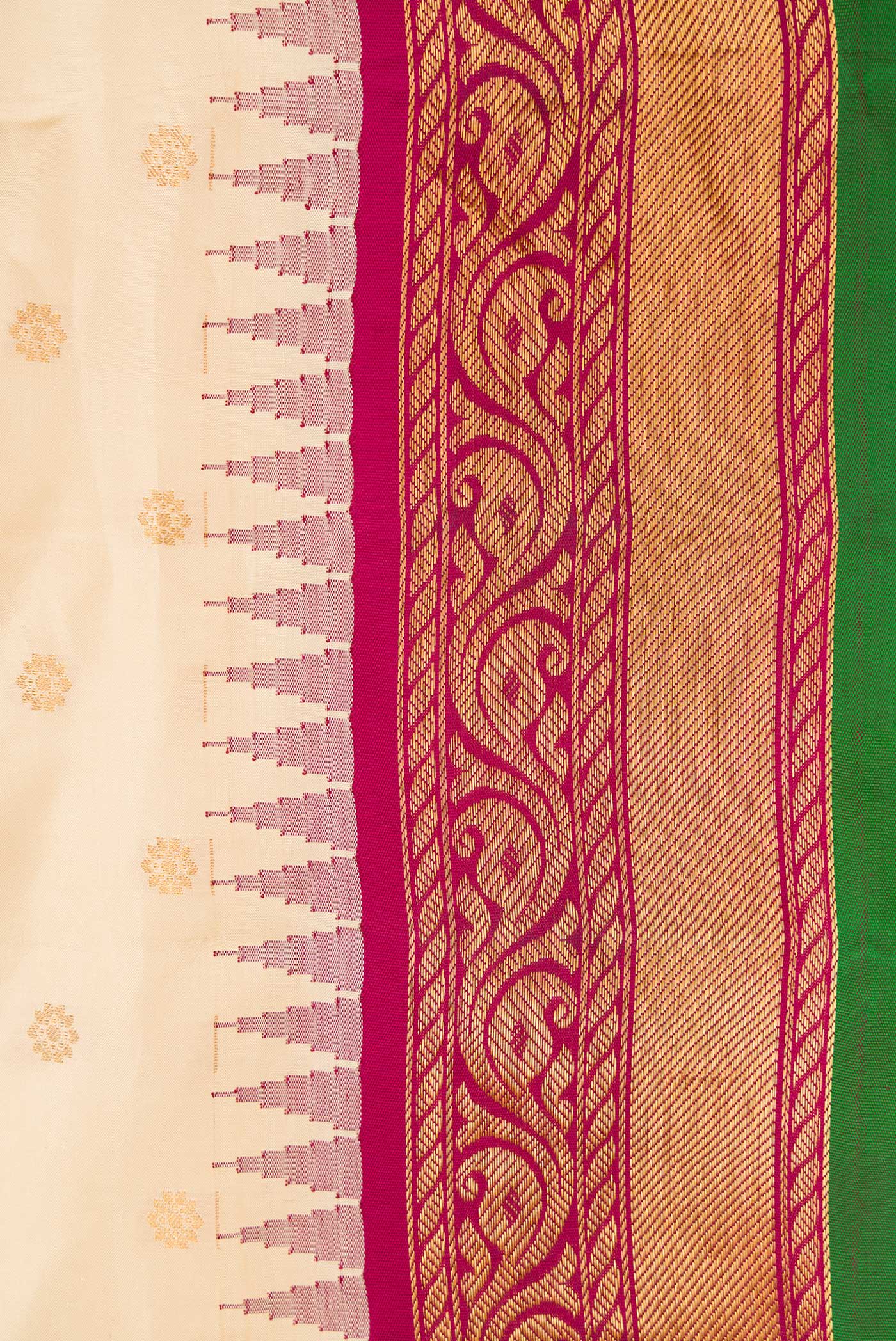 Border image of Sandal Dual Tone Gadwal Silk Saree with Zari Butta on the body and Zari Border. 