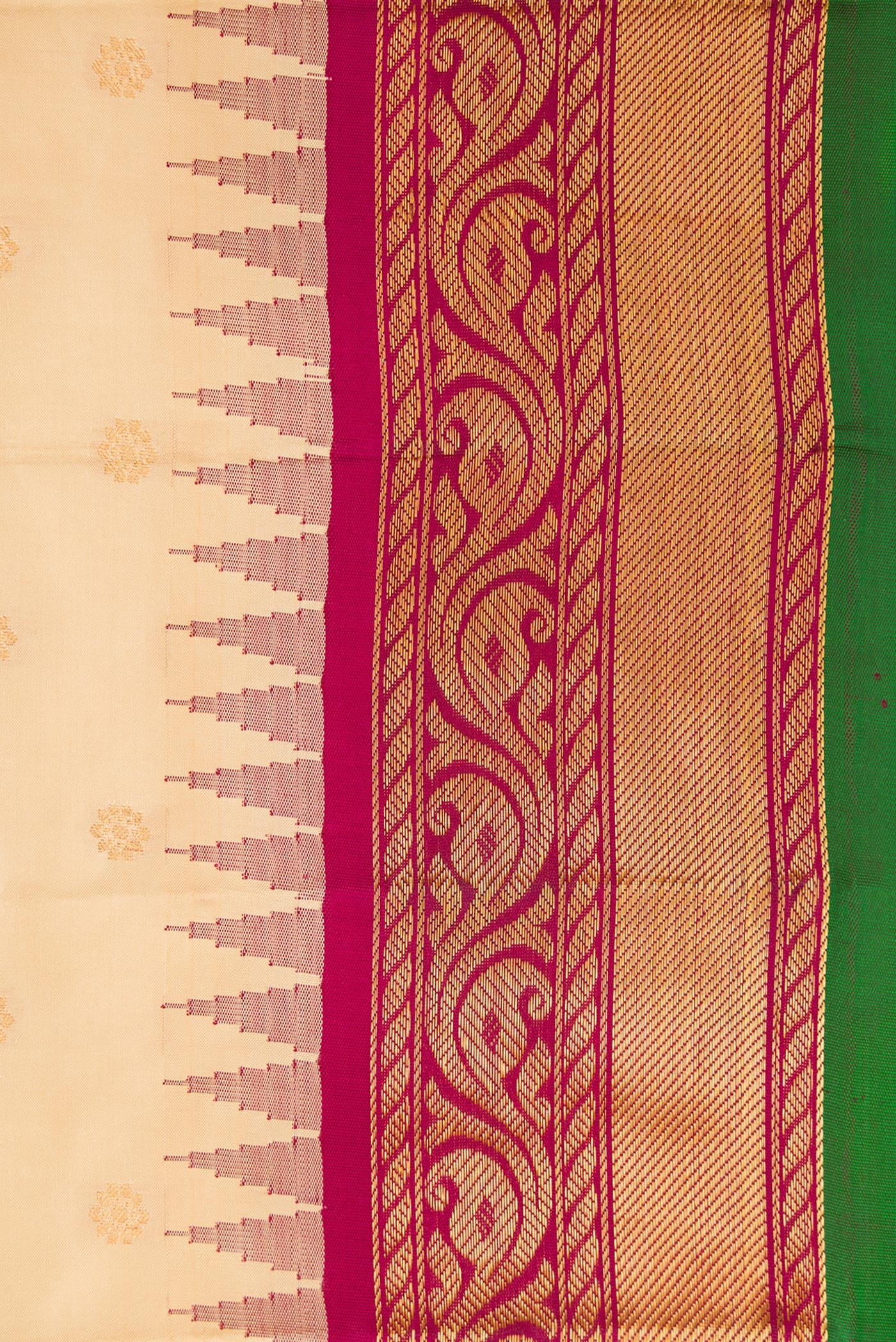 Border image of Sandal Dual Tone Gadwal Silk Saree with Zari Butta on the body and Zari Border. 