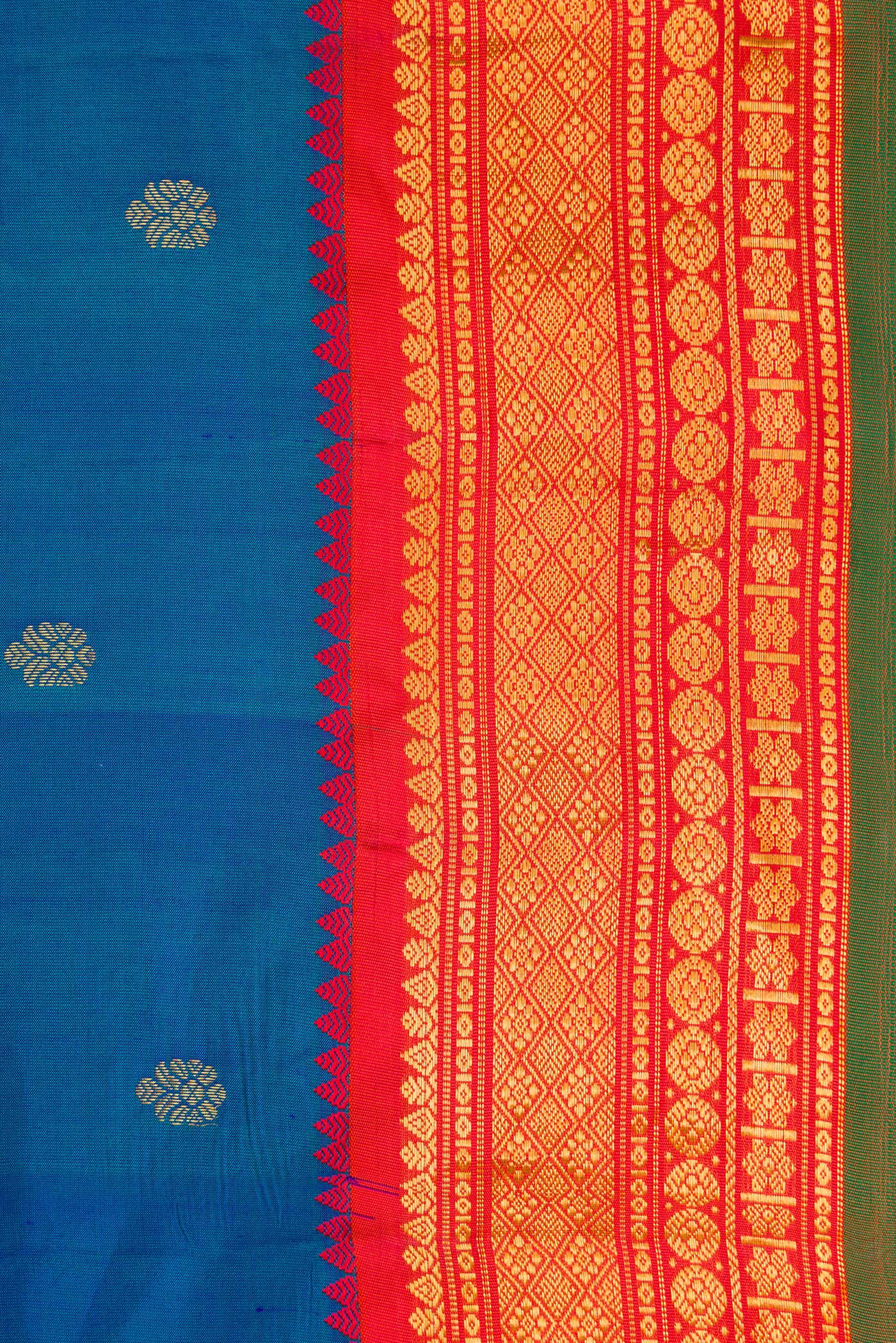 Border image of Sky Blue Dual Tone Gadwal Silk Saree with Zari Butta on the body and Zari Border. 