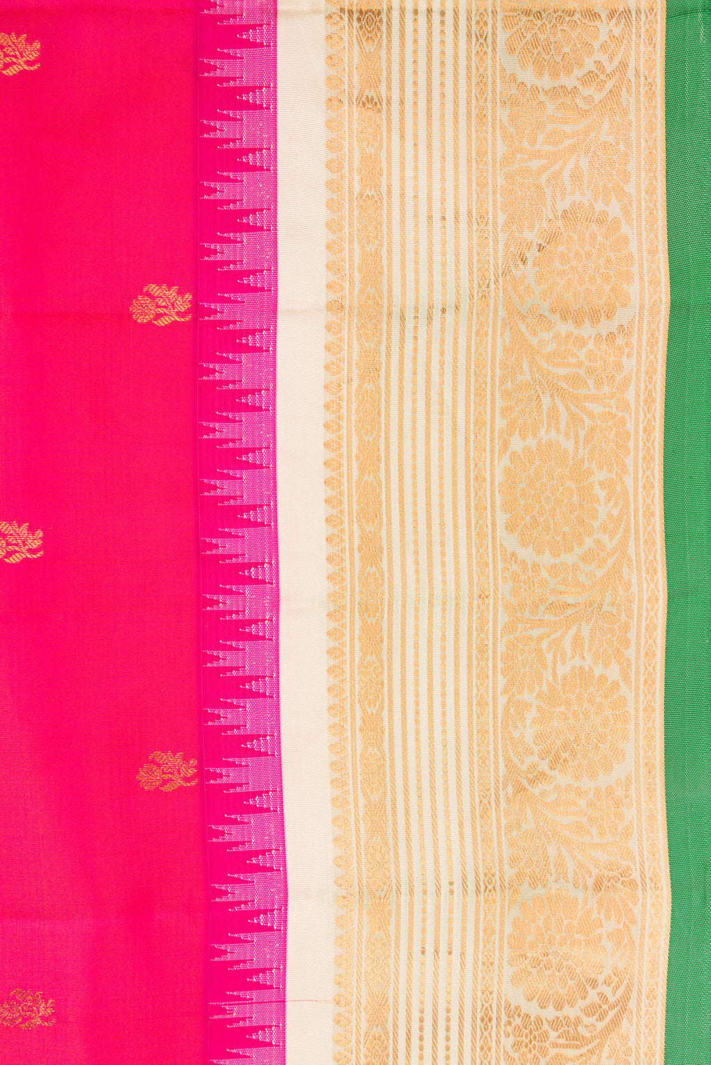 Border image of Pink Dual Tone Gadwal Silk Saree with Zari Butta on the body and Zari Border. 