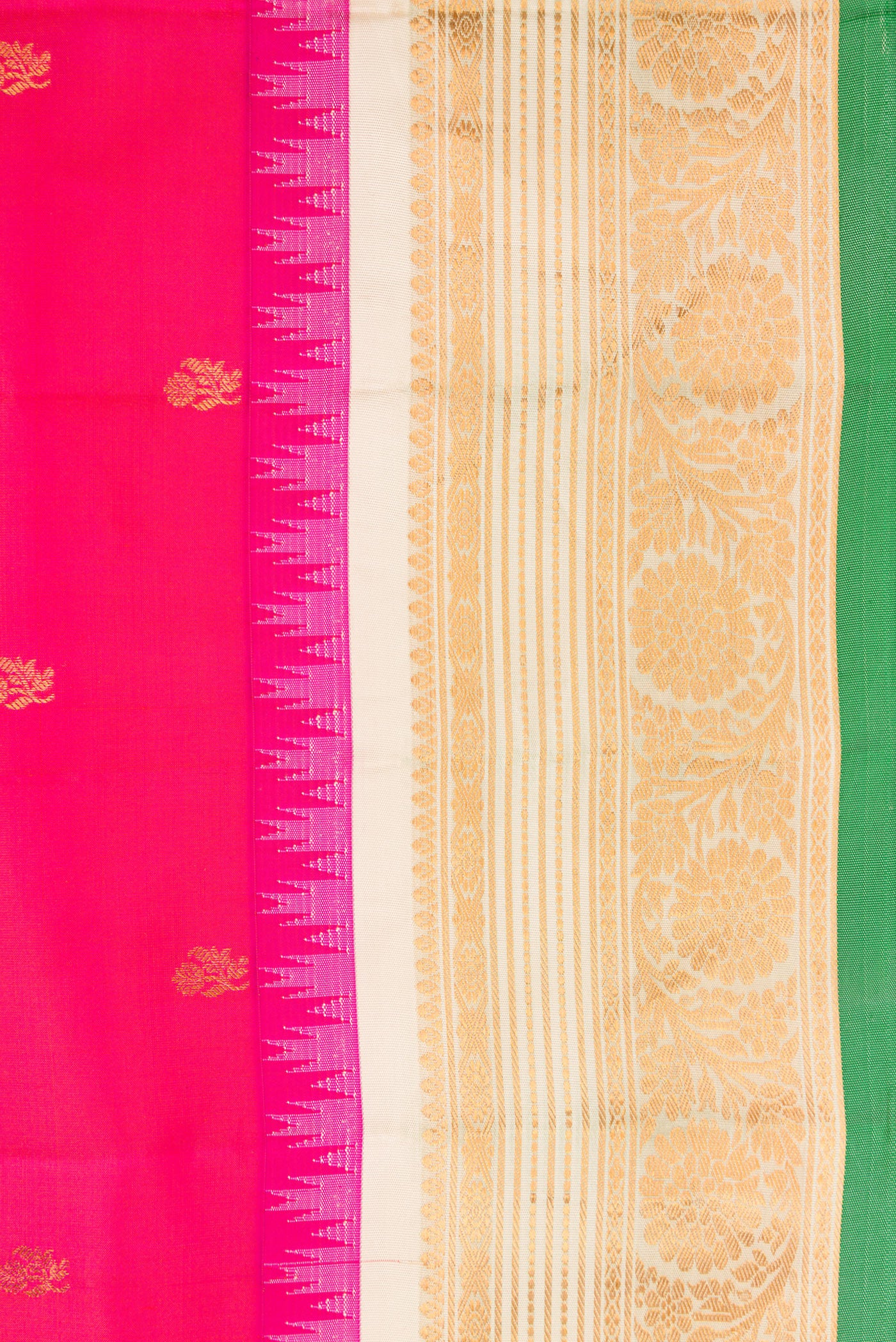 Border image of Pink Dual Tone Gadwal Silk Saree with Zari Butta on the body and Zari Border. 