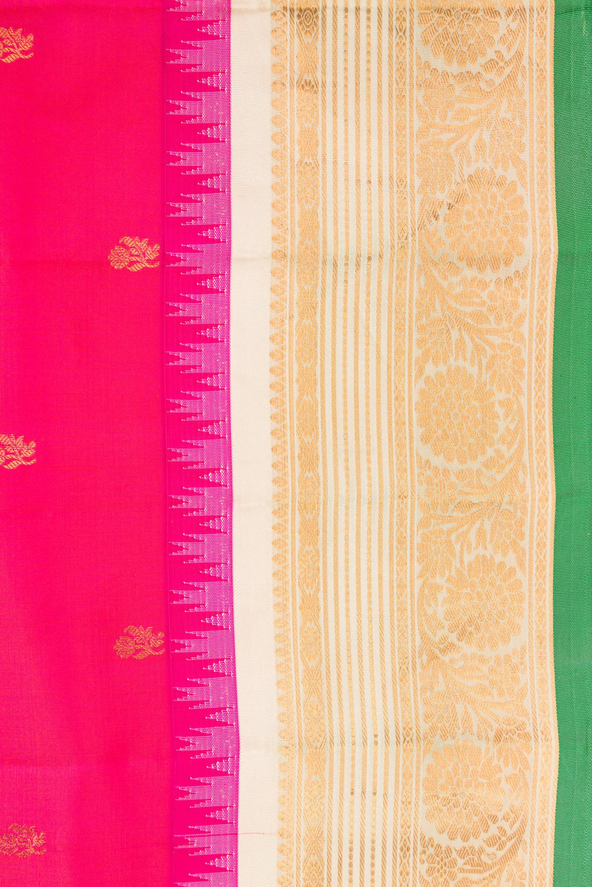 Border image of Pink Dual Tone Gadwal Silk Saree with Zari Butta on the body and Zari Border. 