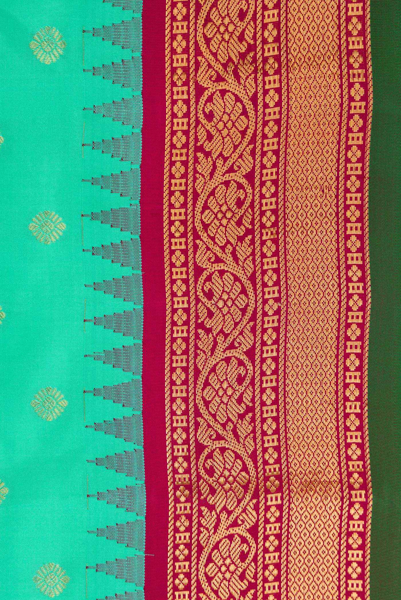 Border image of Sea Green Dual Tone Gadwal Silk Saree with Zari Butta on the body and Zari Border. 