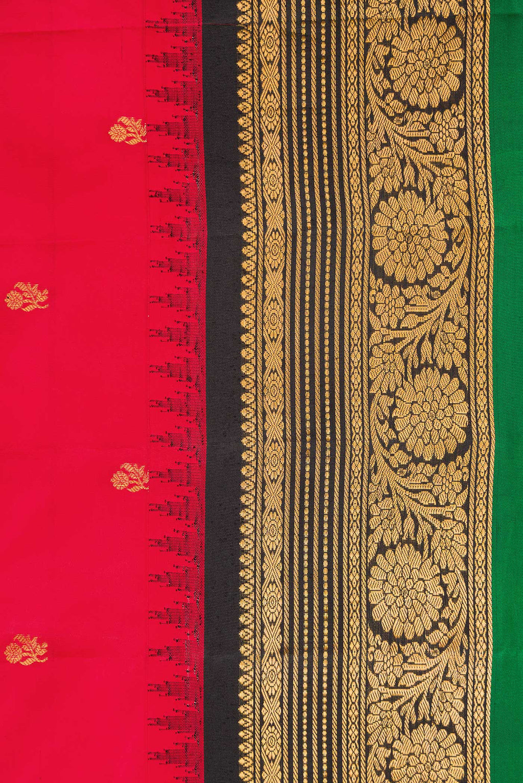 Border image of Red Dual Tone Gadwal Silk Saree with Zari Butta on the body and Zari Border. 