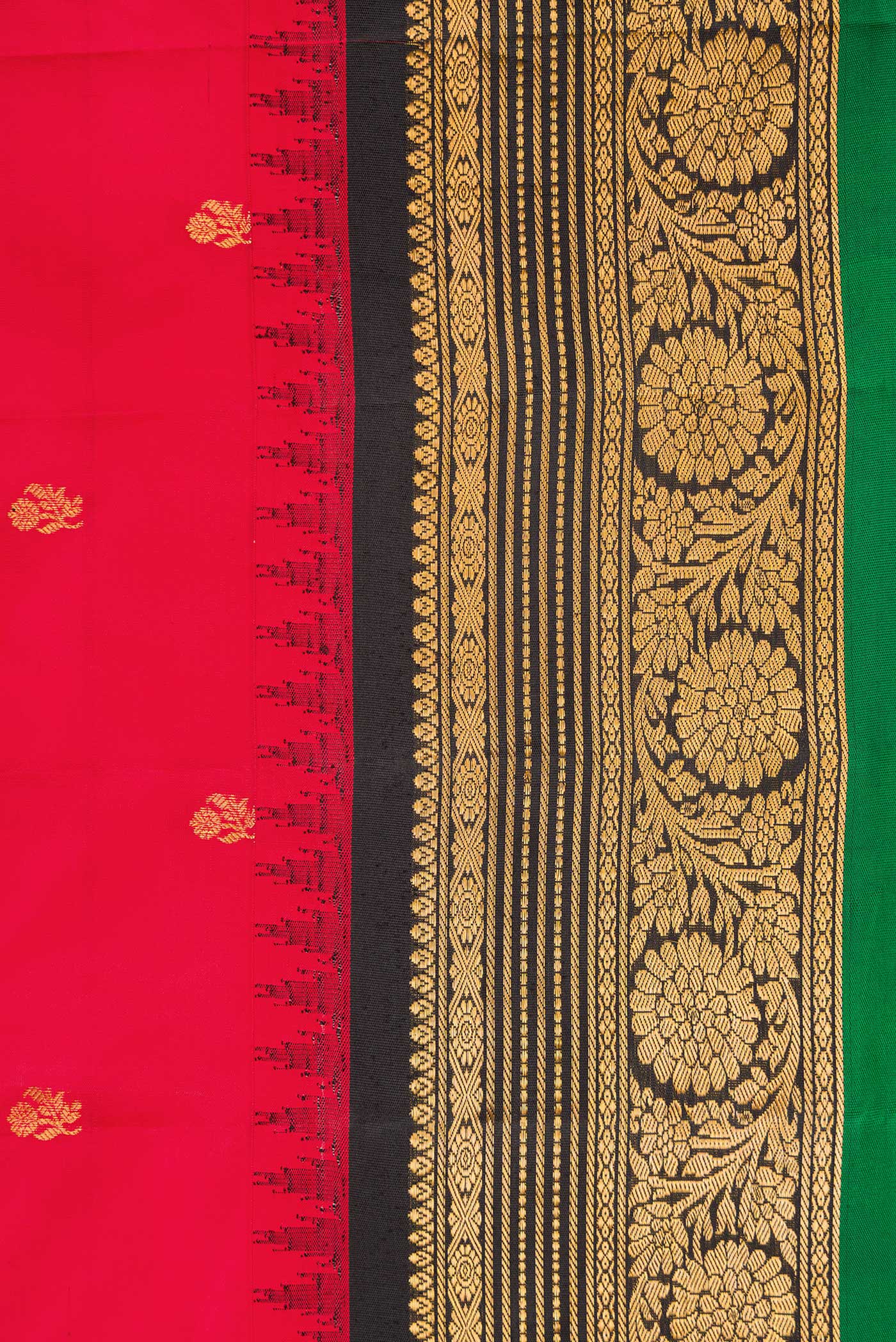 Border image of Red Dual Tone Gadwal Silk Saree with Zari Butta on the body and Zari Border. 