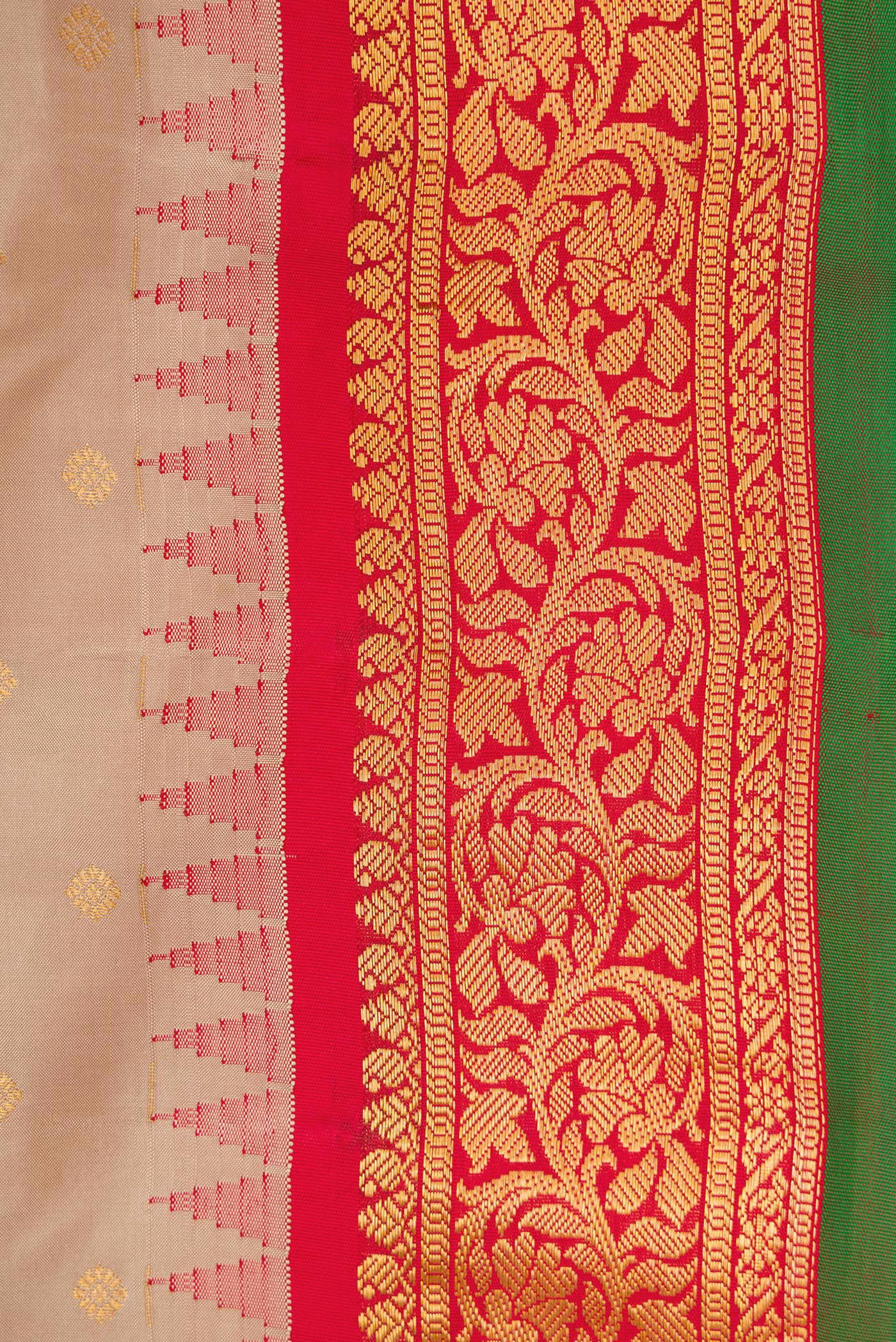 Border image of Beige Dual Tone Gadwal Silk Saree with Zari Butta on the body and Zari Border. 