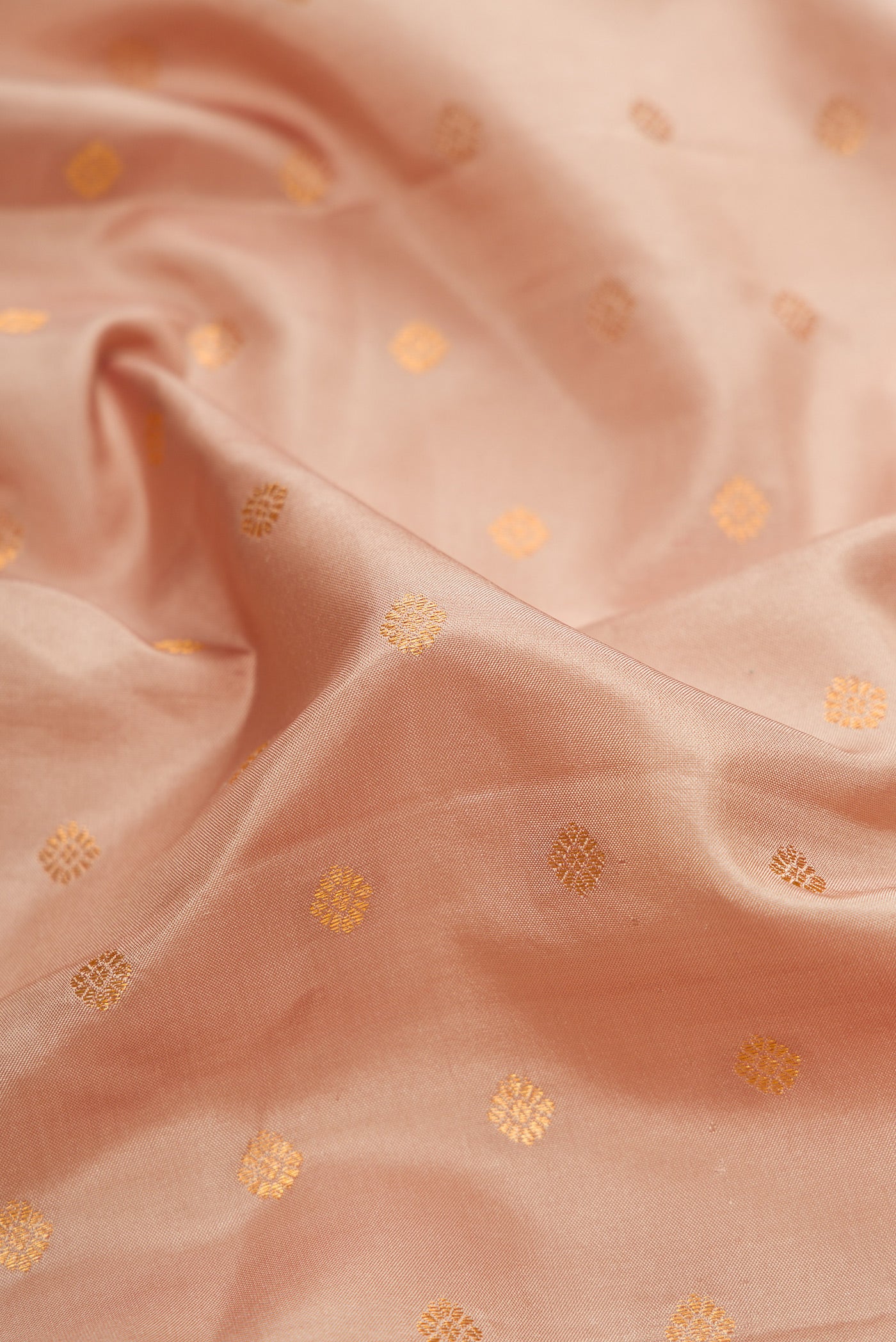 Close up of Beige Dual Tone Gadwal Silk Saree with Zari Butta on the body and Zari Border.  displaying folds