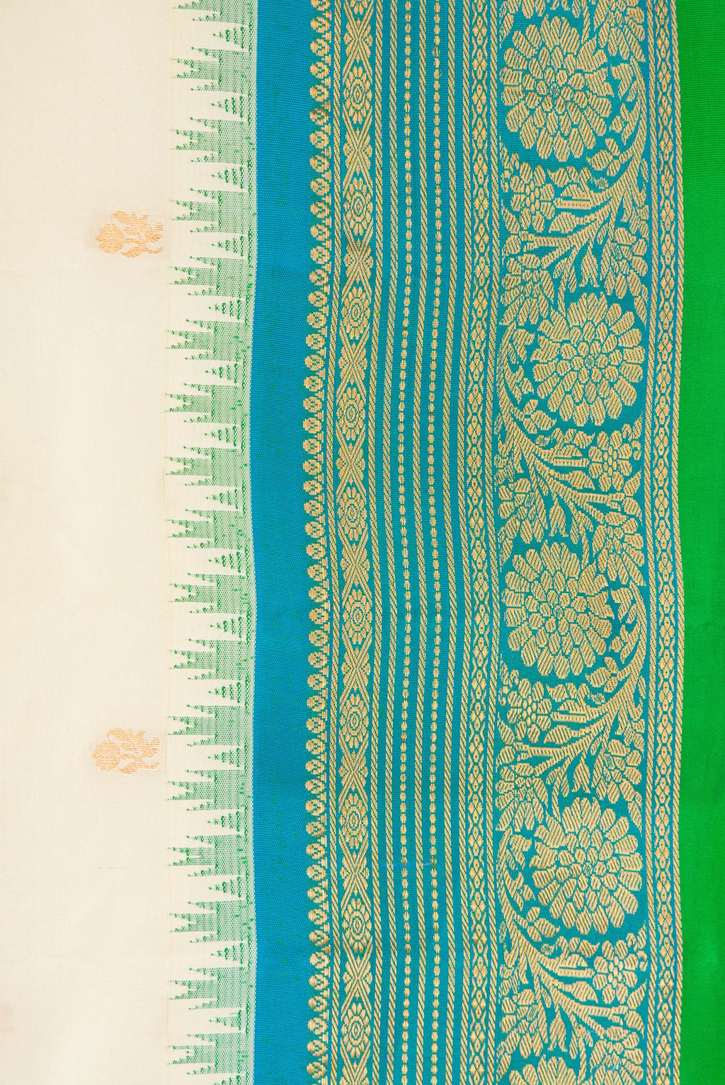Border image of Off White Dual Tone Gadwal Silk Saree with Zari Butta on the body and Zari Border. 