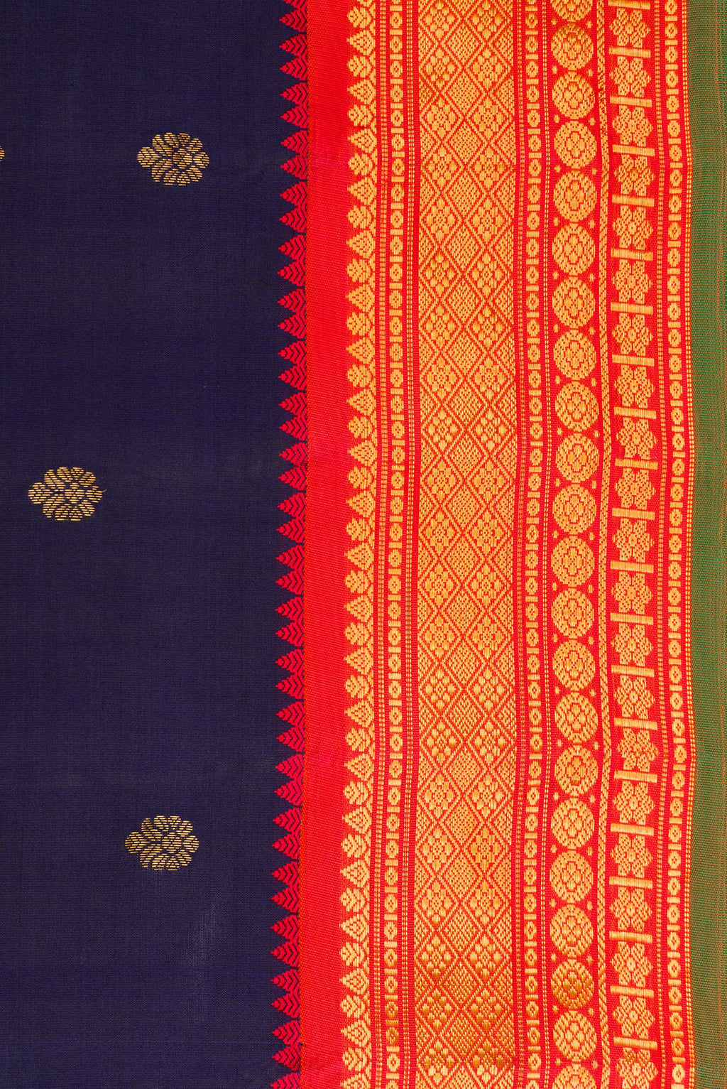 Border image of Navy Blue Dual Tone Gadwal Silk Saree with Zari Butta on the body and Zari Border. 