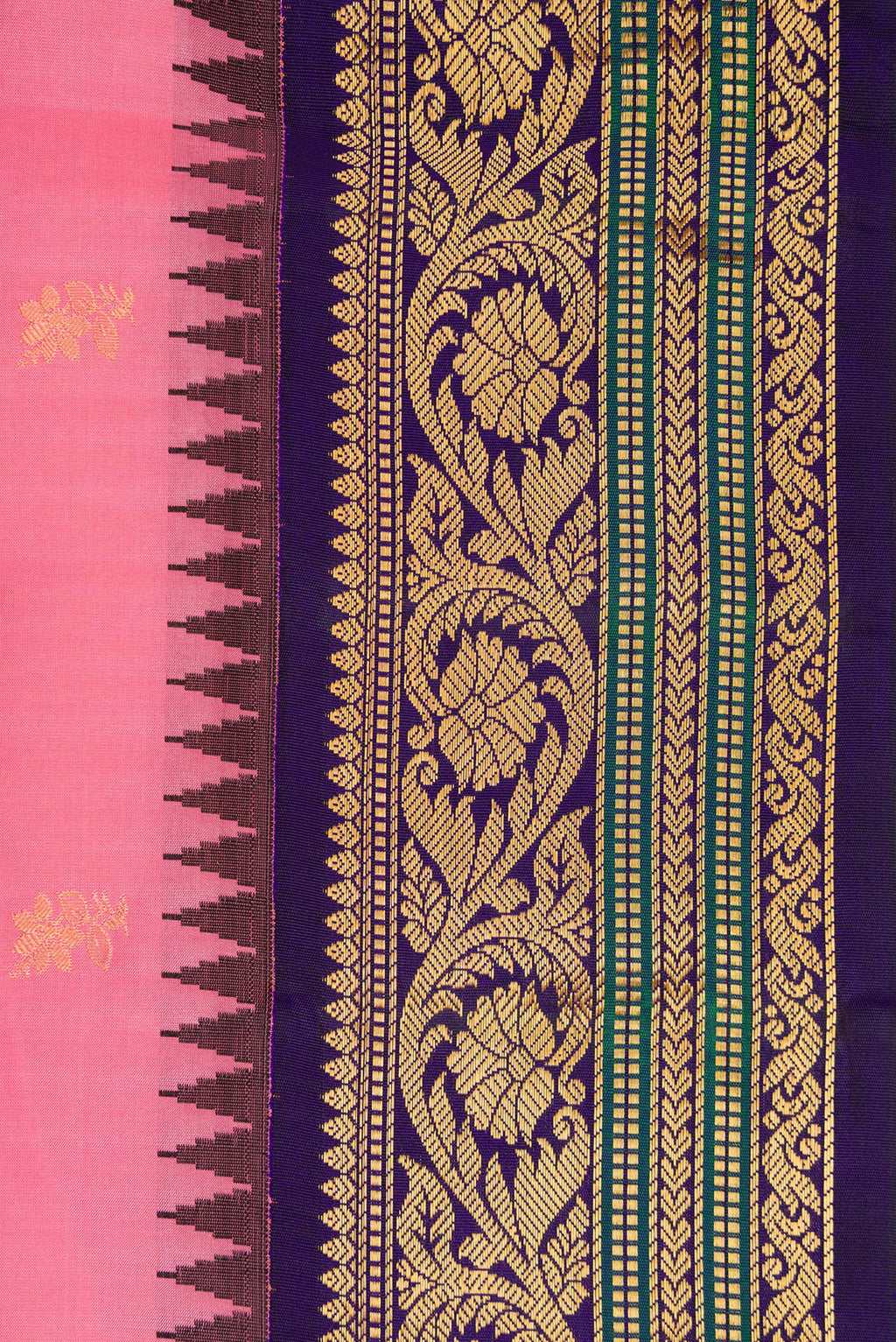 Border image of Pink Dual Tone Gadwal Silk Saree with Zari Butta on the body and Zari Border. 