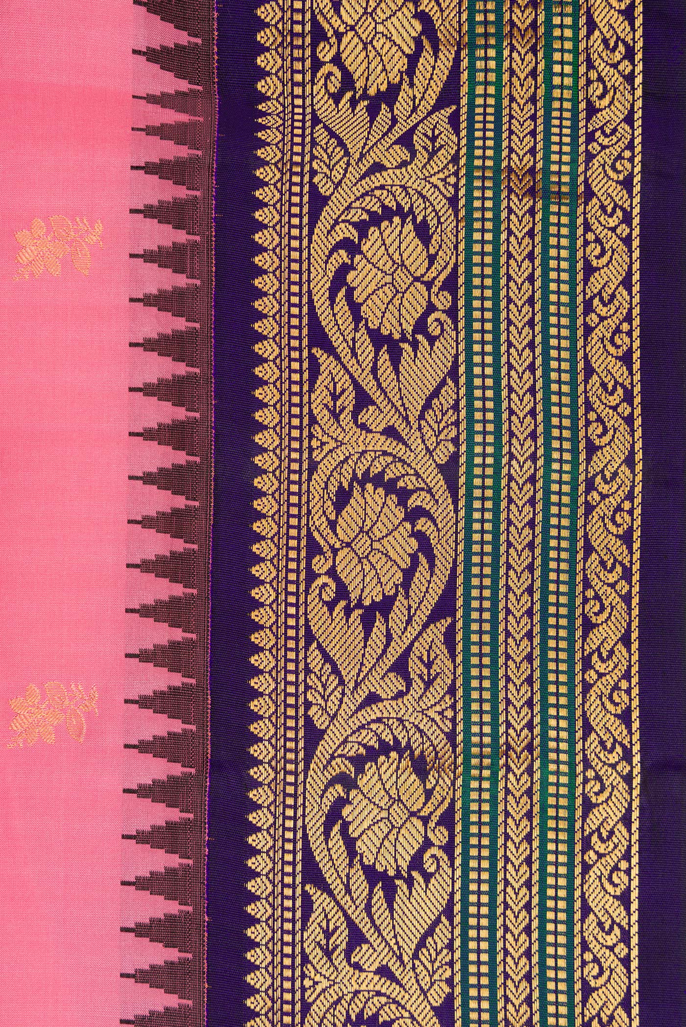 Border image of Pink Dual Tone Gadwal Silk Saree with Zari Butta on the body and Zari Border. 